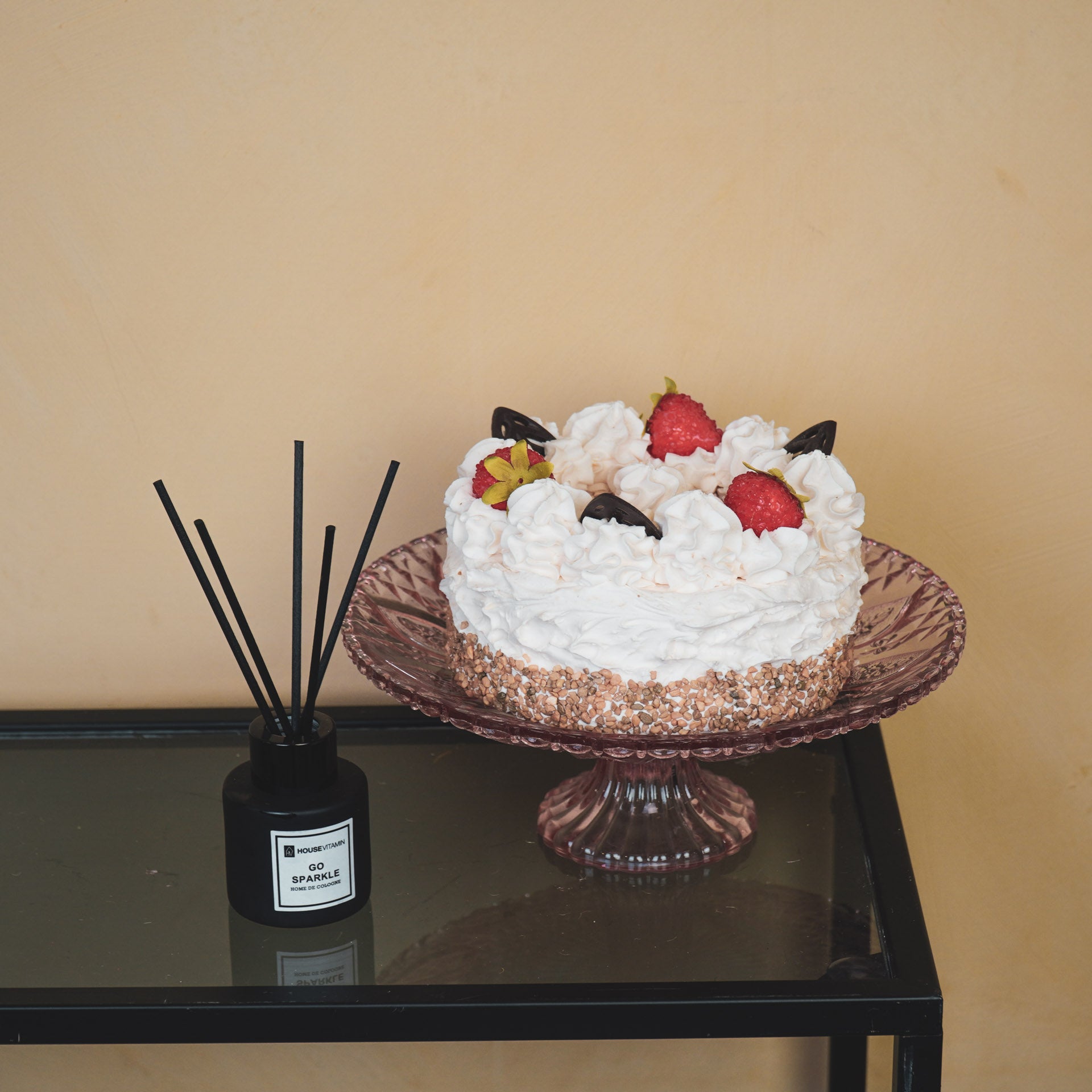 Servies- Taartplateau - Glas- Roze- 22,5x8 cm