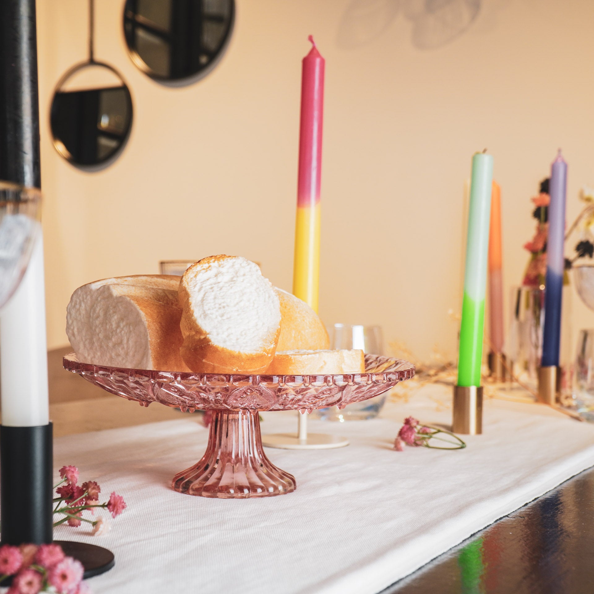 Servies- Taartplateau - Glas- Roze- 22,5x8 cm