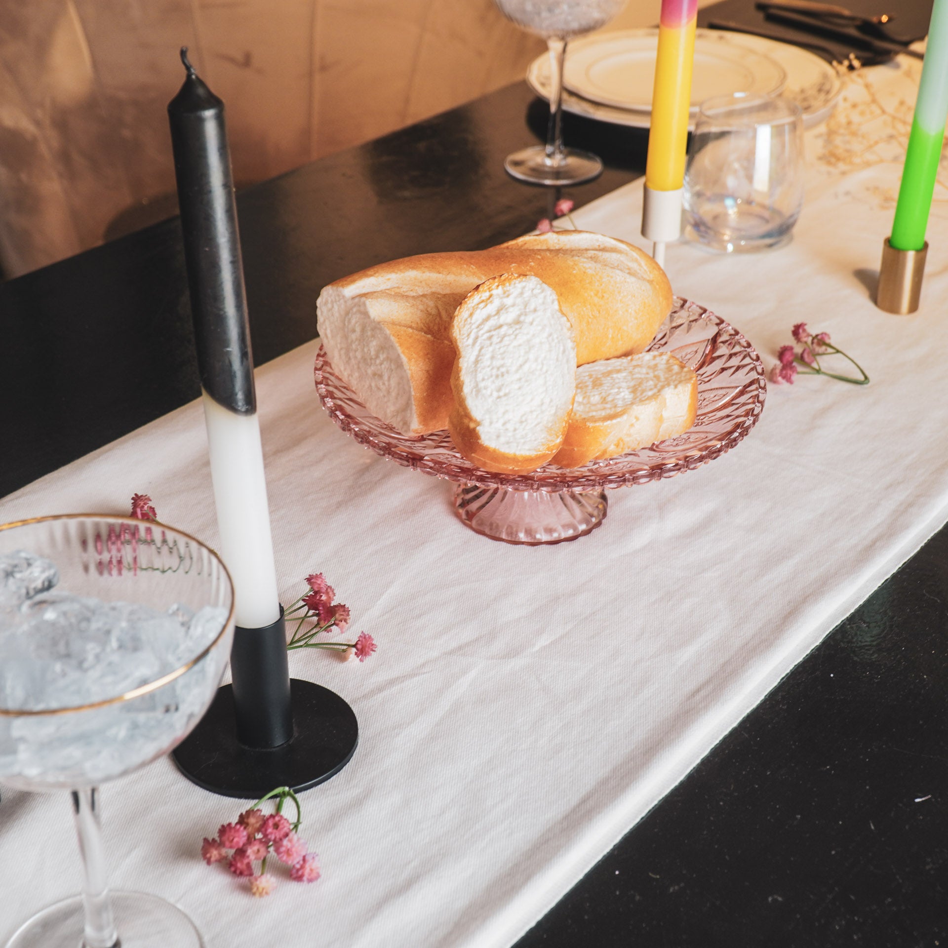 Servies- Taartplateau - Glas- Roze- 22,5x8 cm