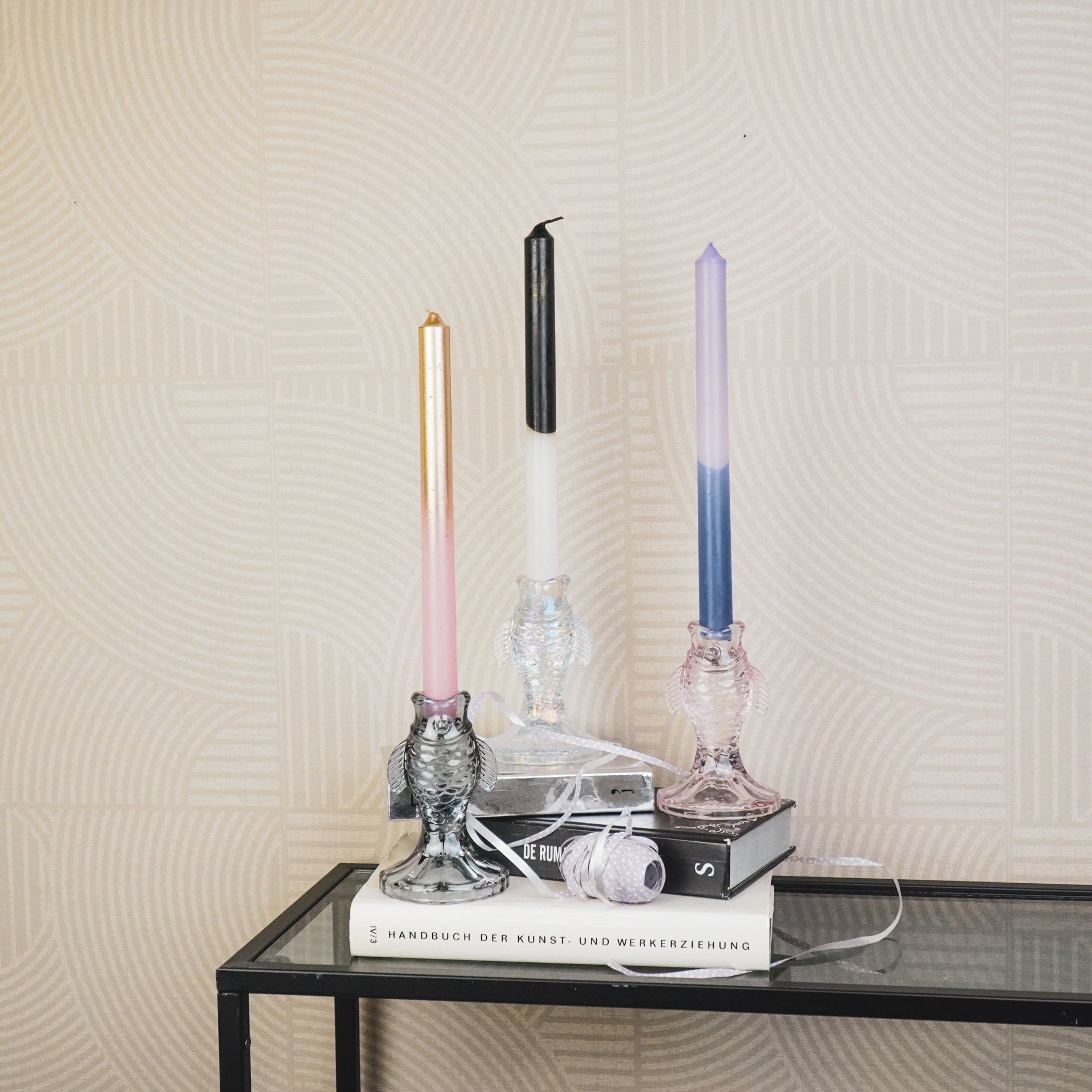 Kaarshouder- Kandelaar Vis- Glas- Grijs- 6x8cm