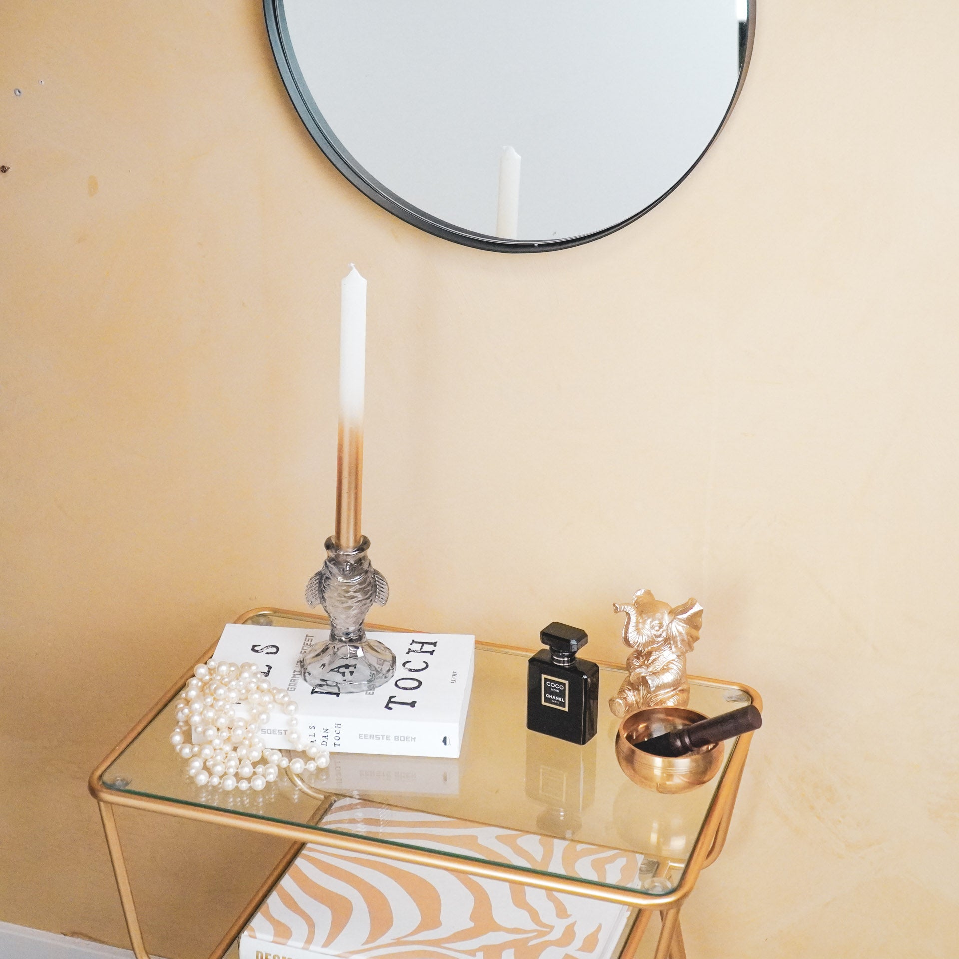 Kaarshouder- Kandelaar Vis- Glas- Grijs- 6x8cm