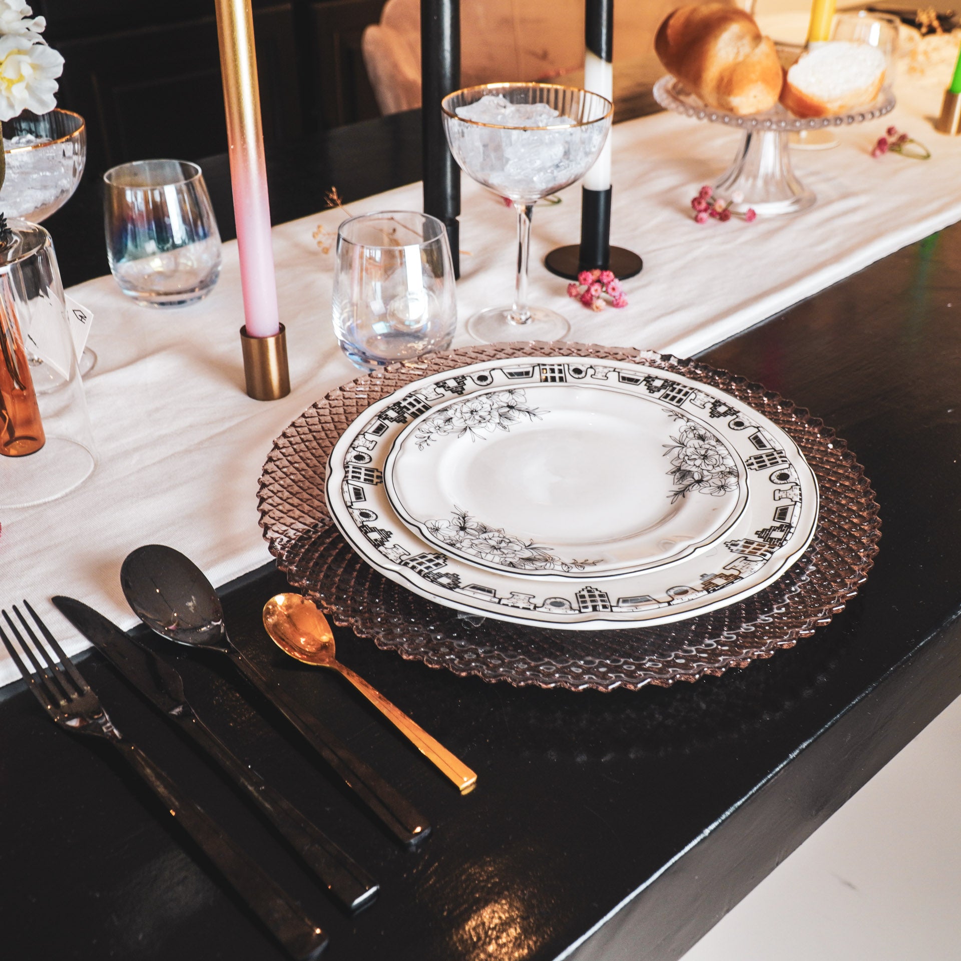 Bord/Plateau - Glas - Bruin - 34x2,5cm