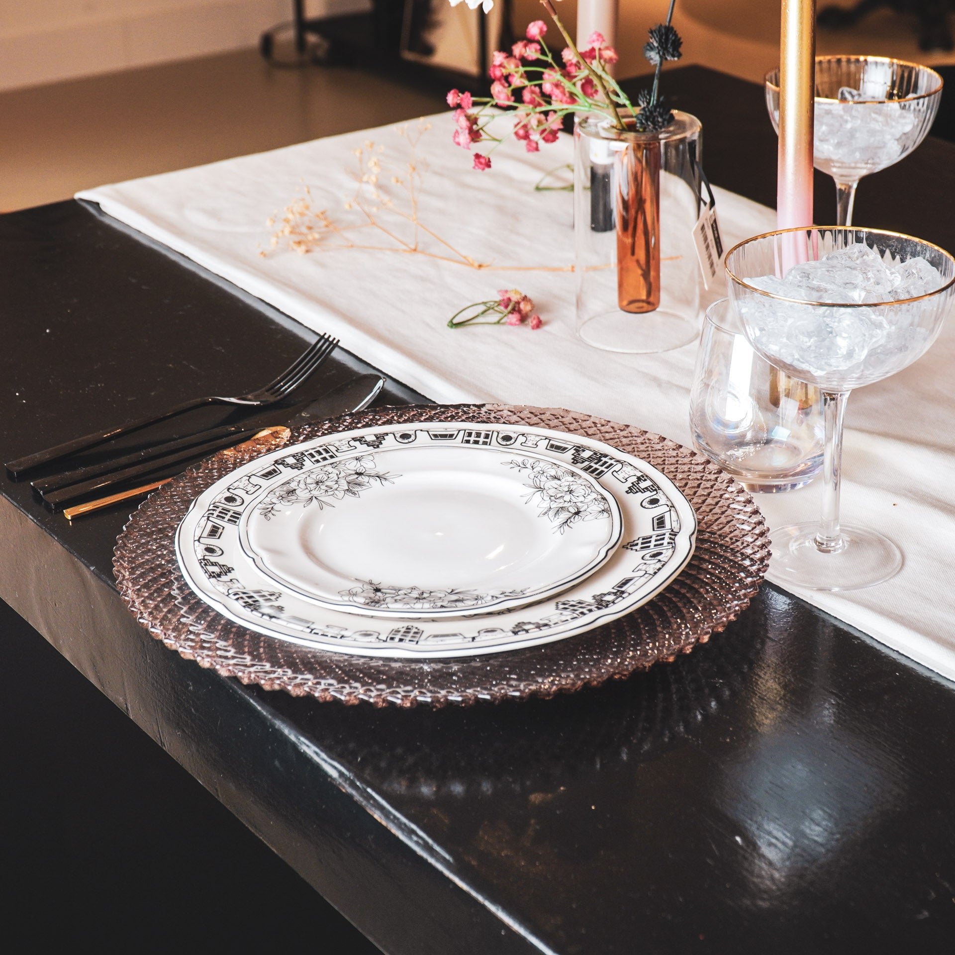 Bord/Plateau - Glas - Bruin - 34x2,5cm