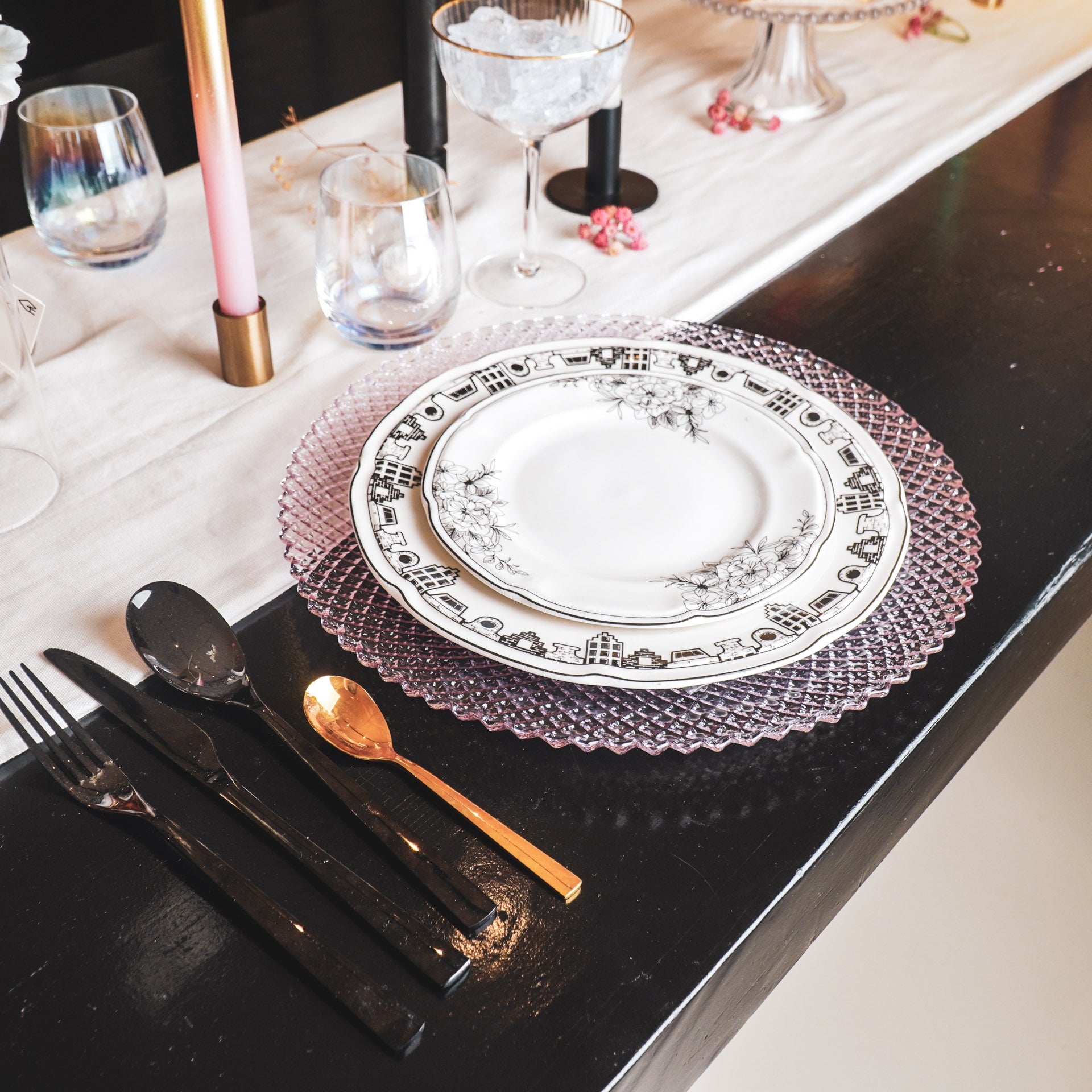 Bord/Plateau- Glas - Roze - 34x2,5cm