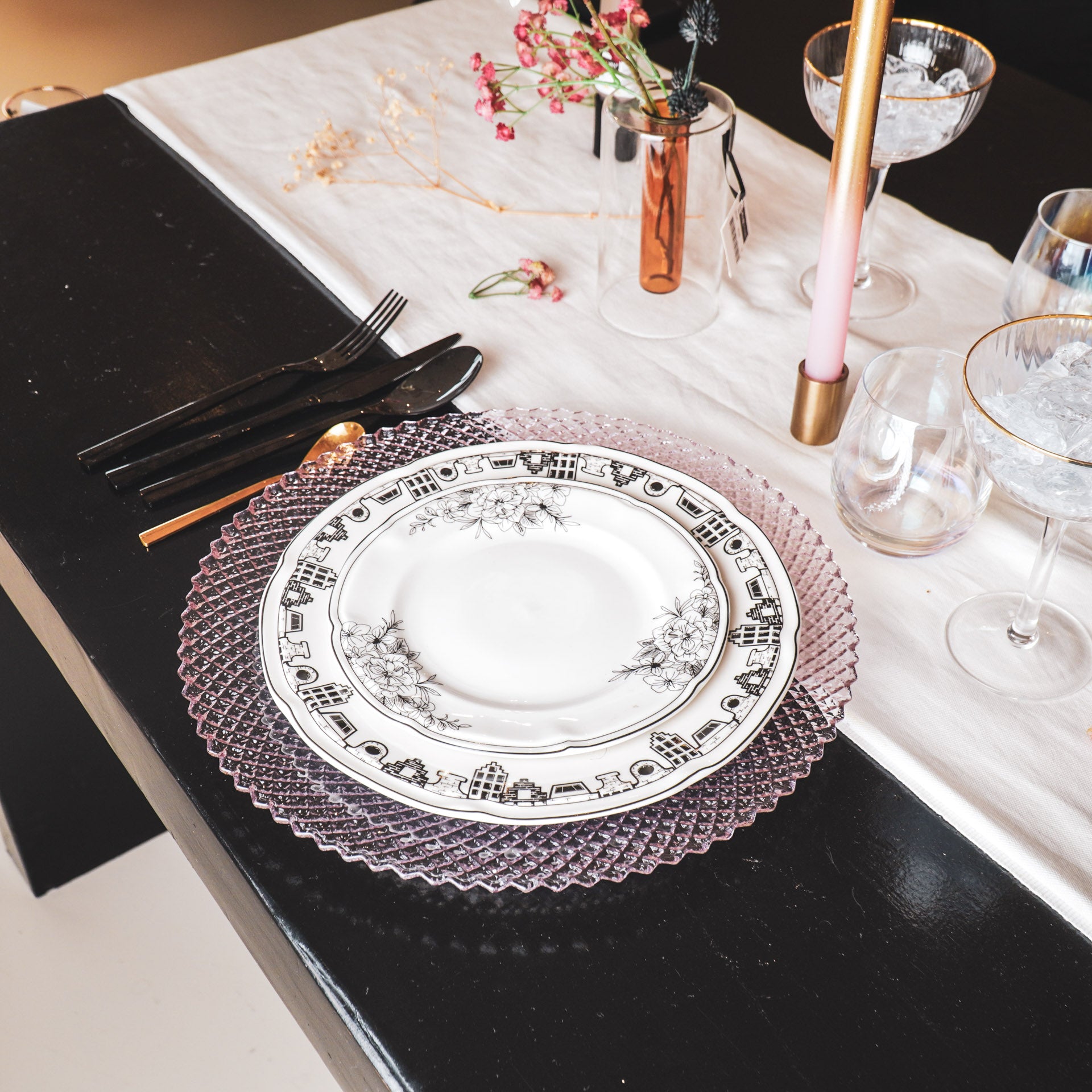 Bord/Plateau- Glas - Roze - 34x2,5cm