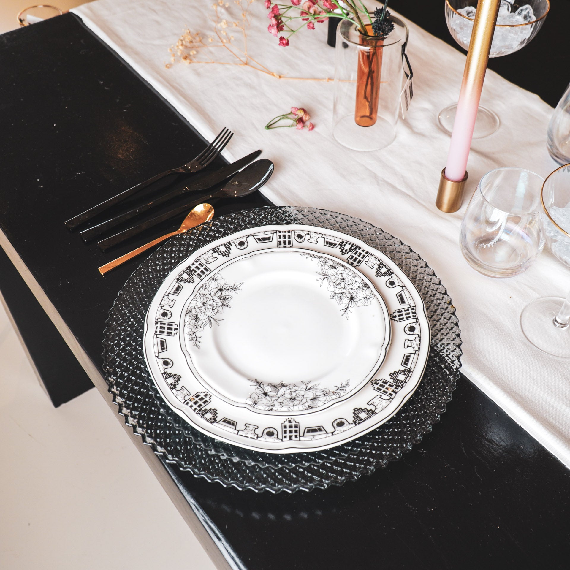 Bord/Plateau- Glas - Grijs- 34x2,5cm