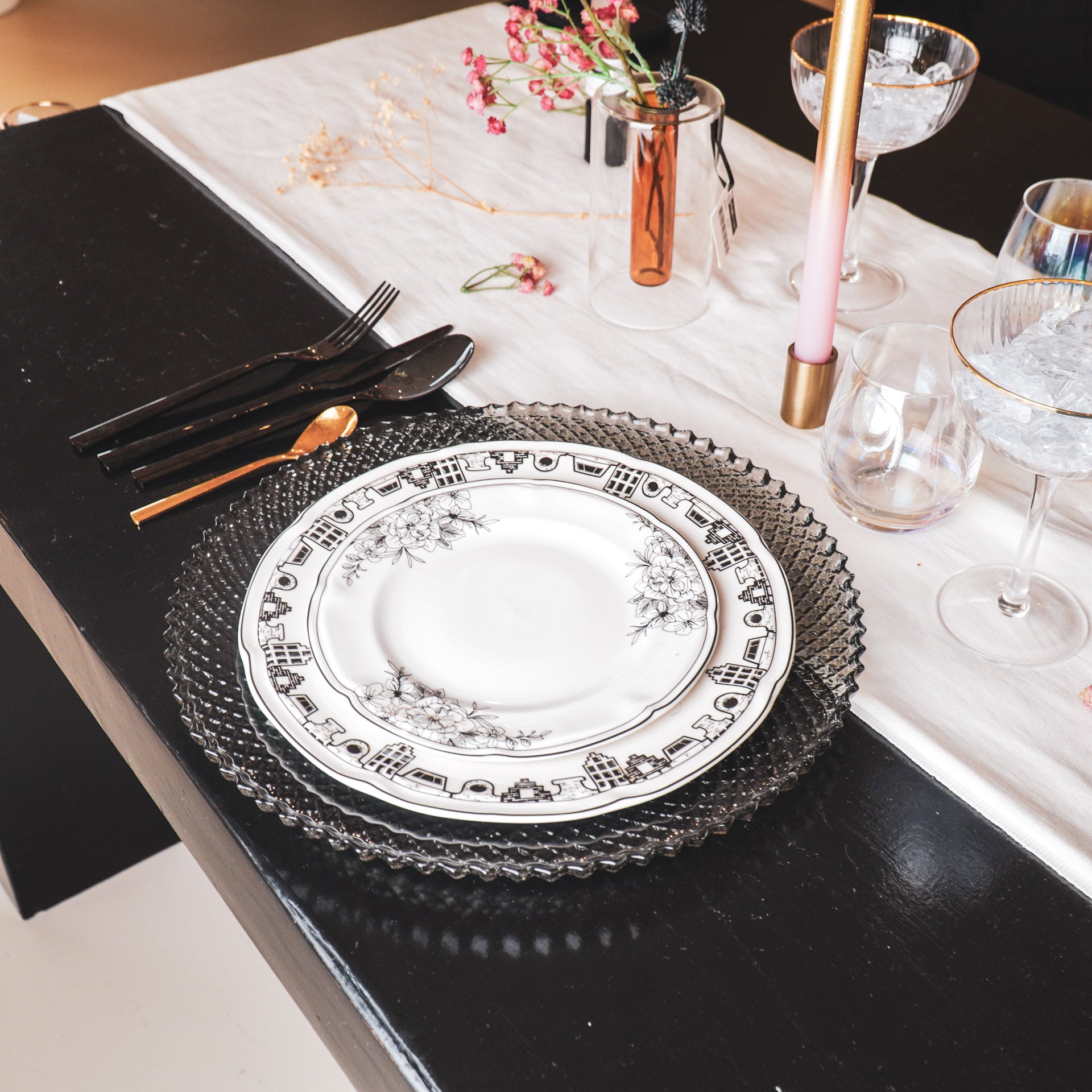 Bord/Plateau- Glas - Grijs- 34x2,5cm