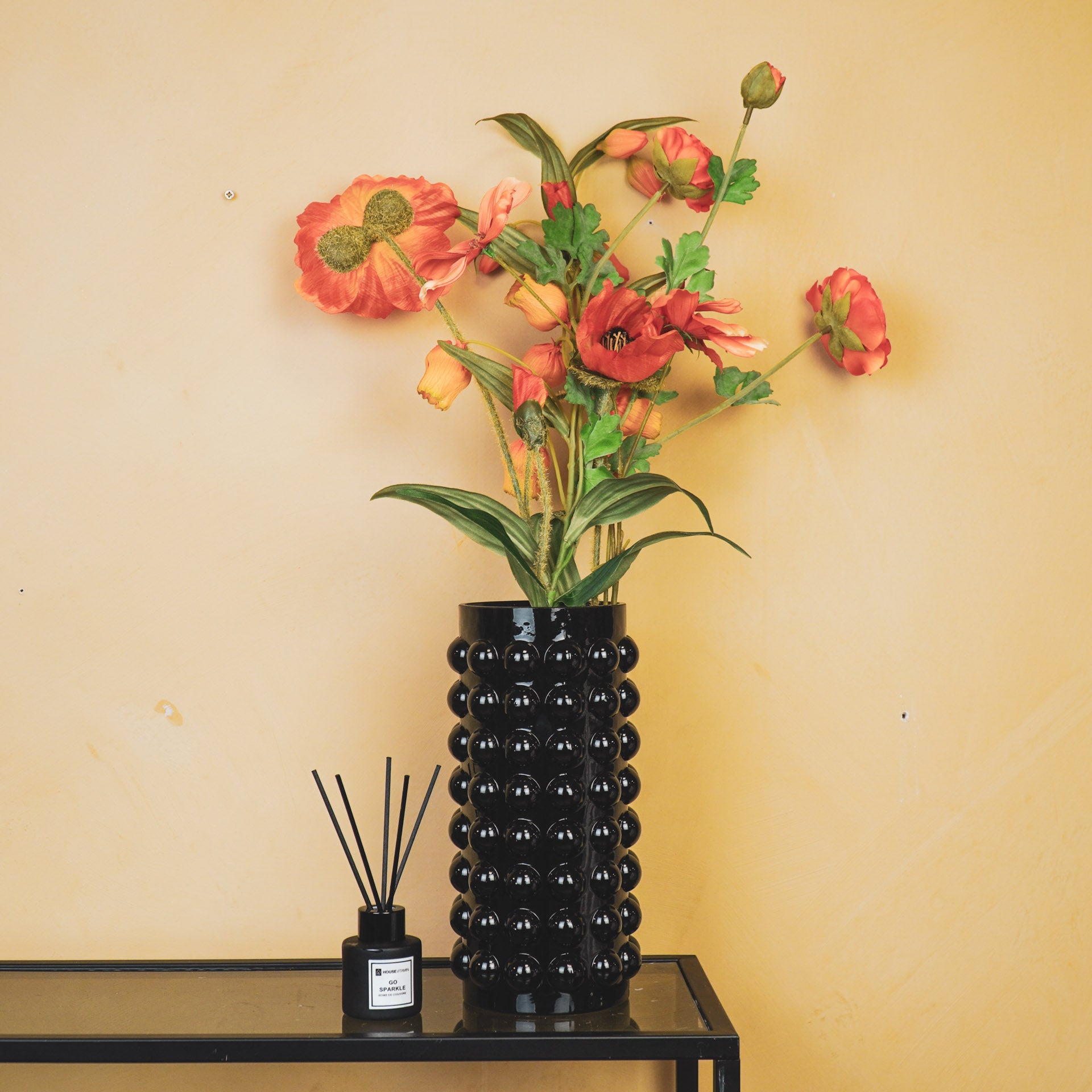 Vaas - Rond- Gespikkeld Glas- Zwart - 15x8x25cm