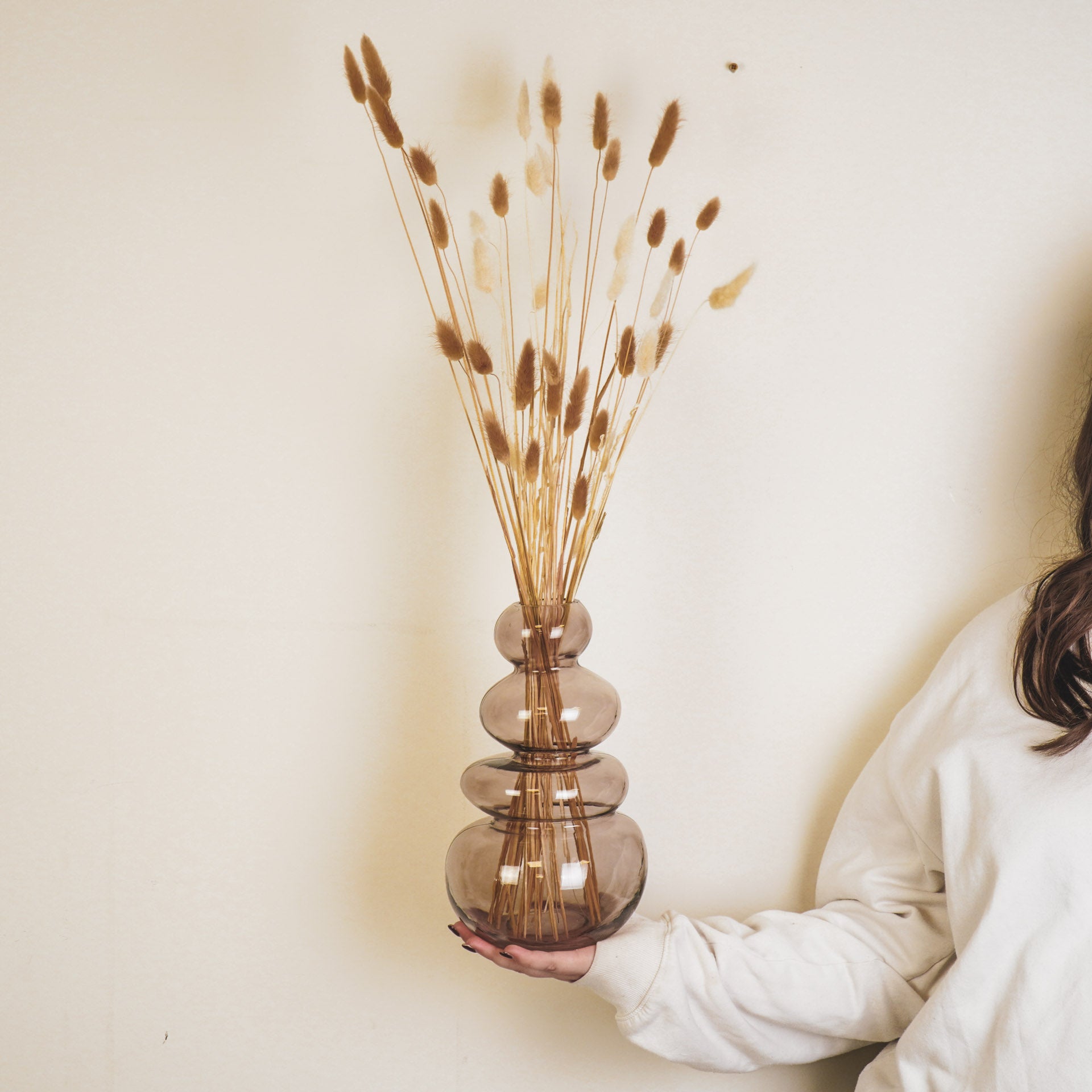 Vaas- Gestapelde Stenen - Glas- Bruin-16x14x27cm