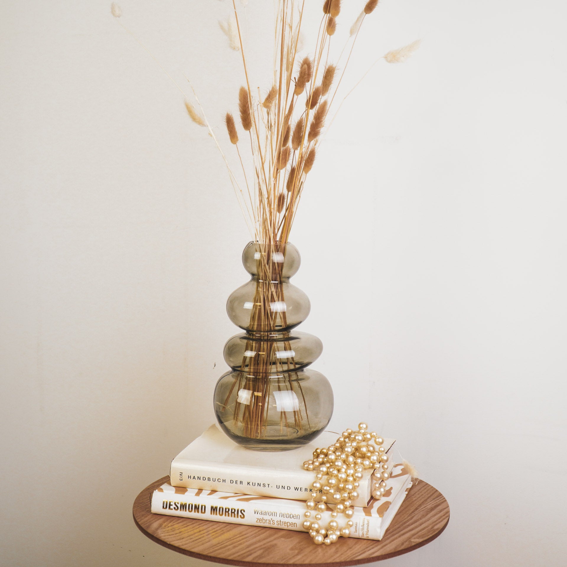 Vaas- Gestapelde Stenen - Glas- Grijs -16x14x27cm