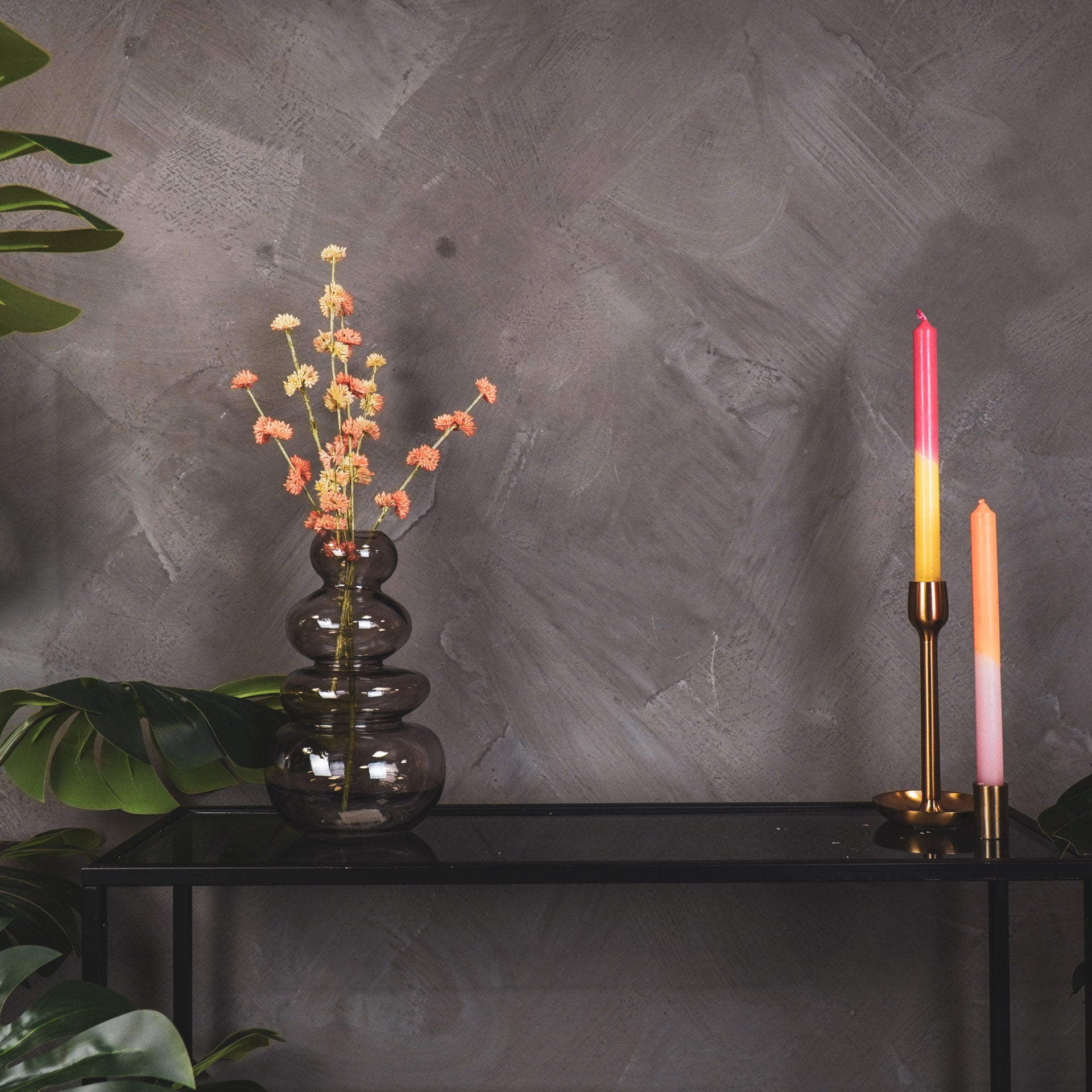 Vaas- Gestapelde Stenen - Glas- Grijs -16x14x27cm