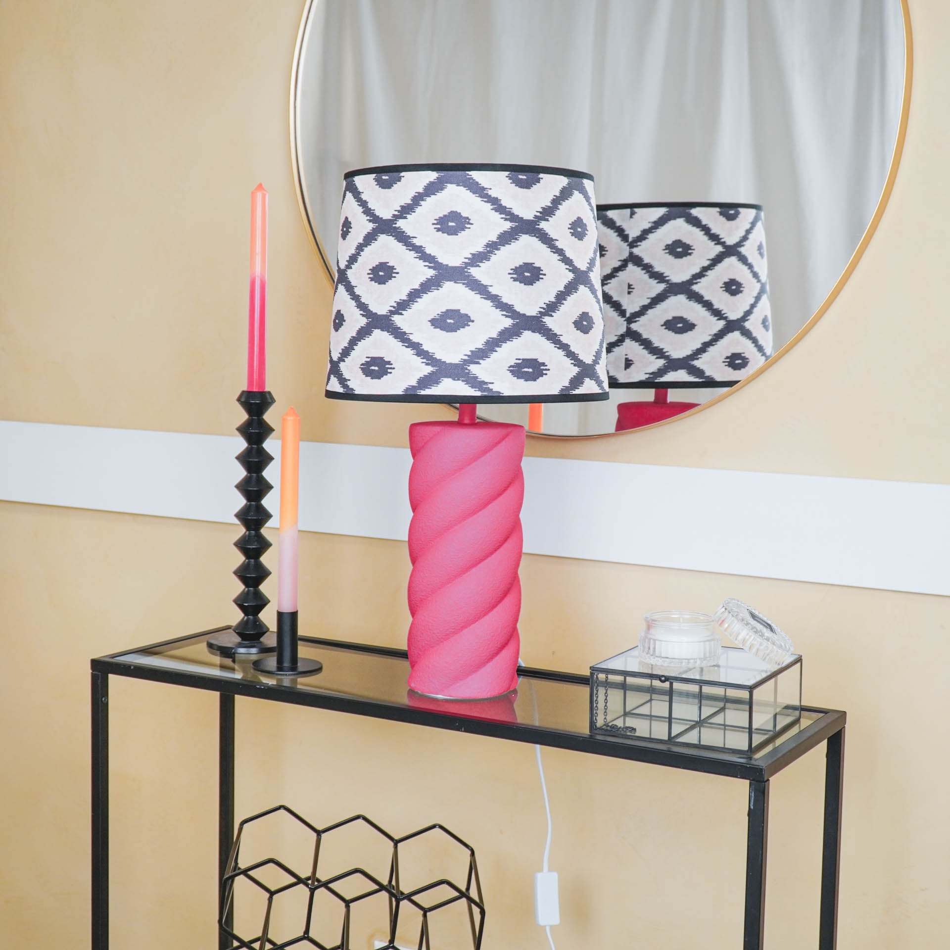 Tafellamp - Gedraaide Spek - Keramiek - Neon Roze - 12x12x28cm