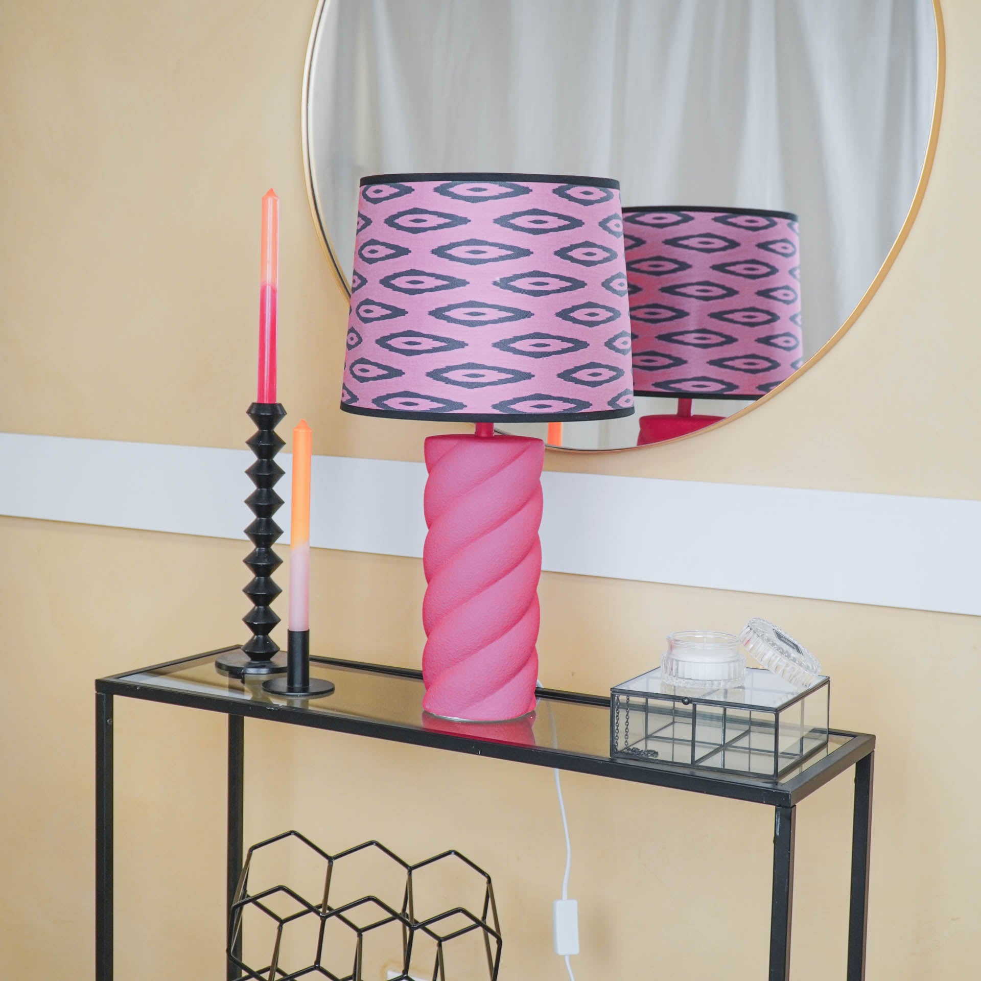 Tafellamp - Gedraaide Spek - Keramiek - Neon Roze - 12x12x28cm