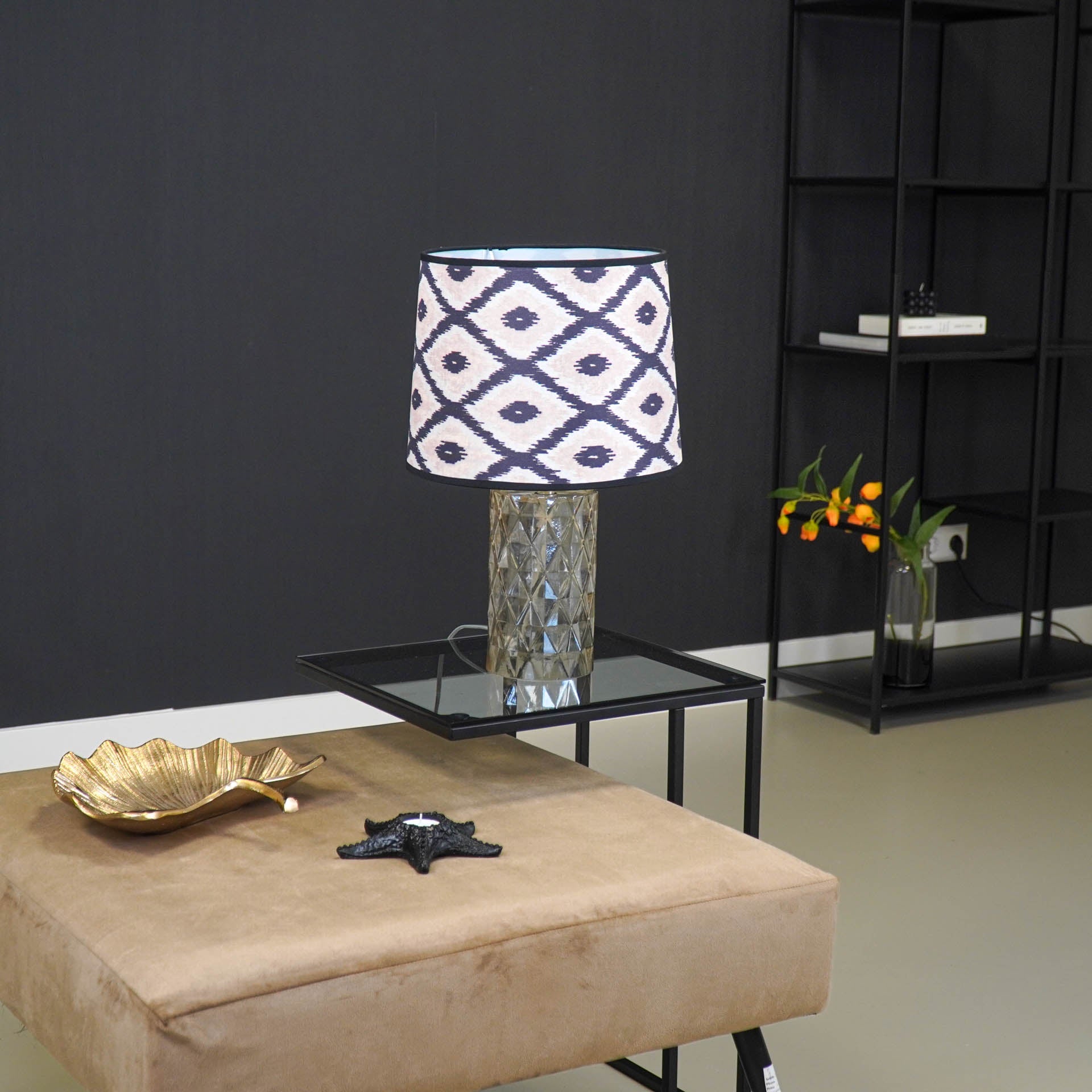 Tafellamp - Glazen Ruitjes Voet - Amber - 12x12x20cm