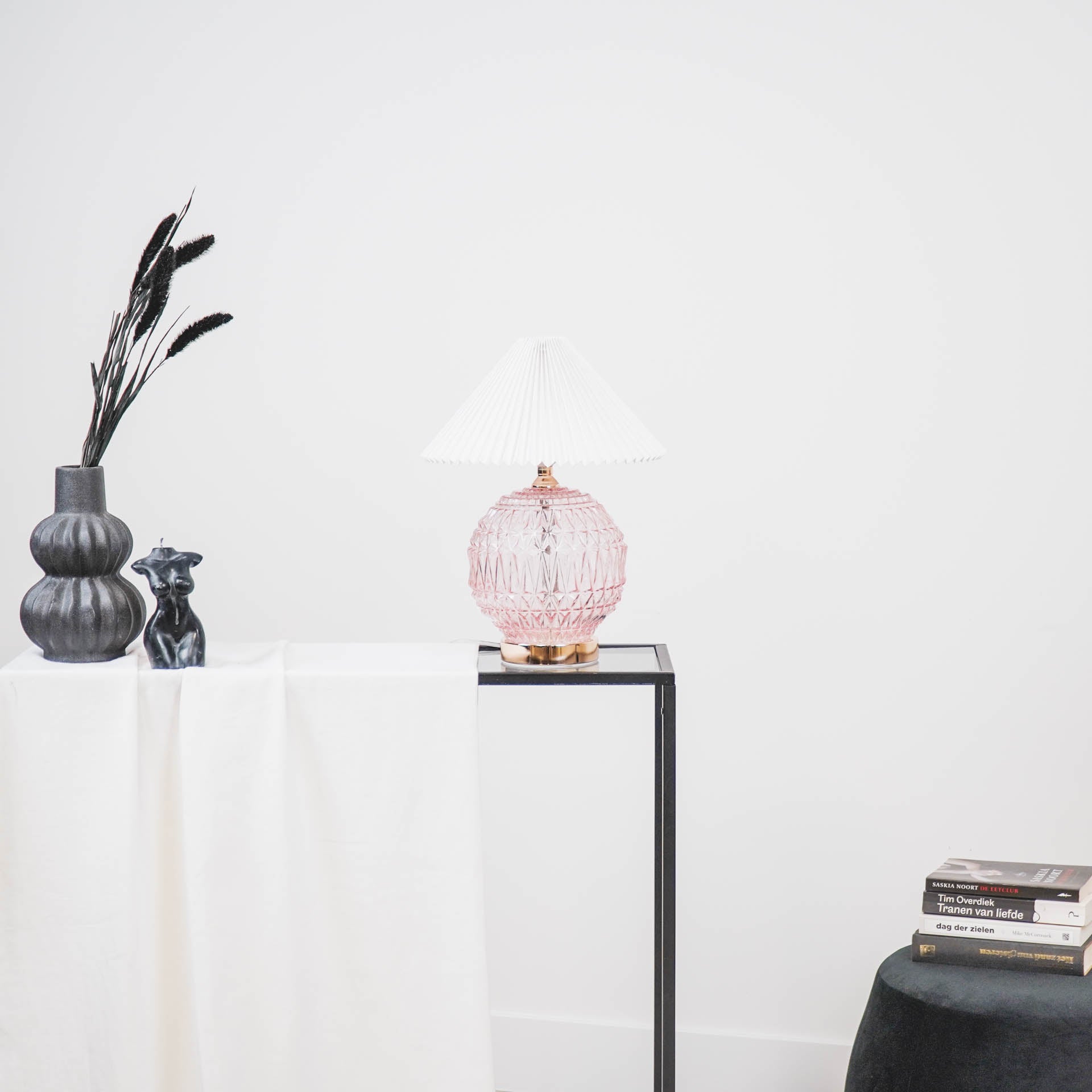 Tafellamp - Kristal Glazen Voet - Roze - 19x19x20cm