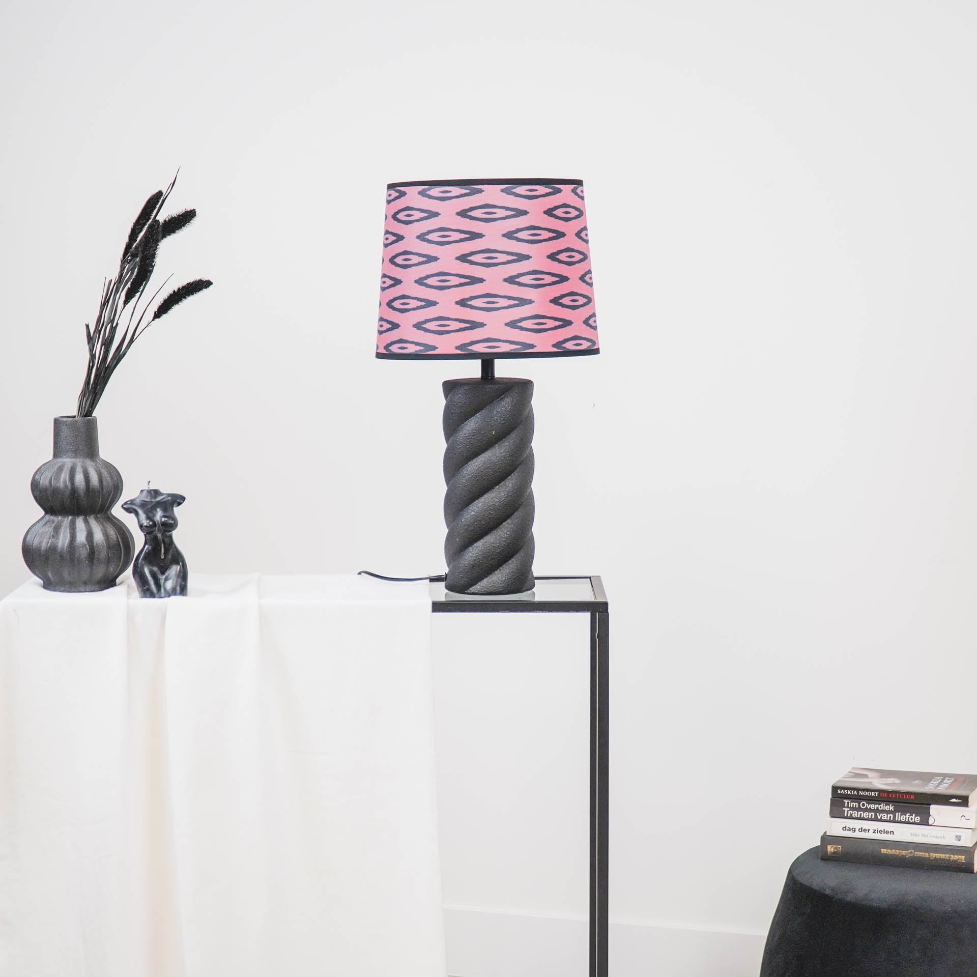 Lampenkap - Kelim Print - Polyester - Roze/Zwart-26x30x23 cm