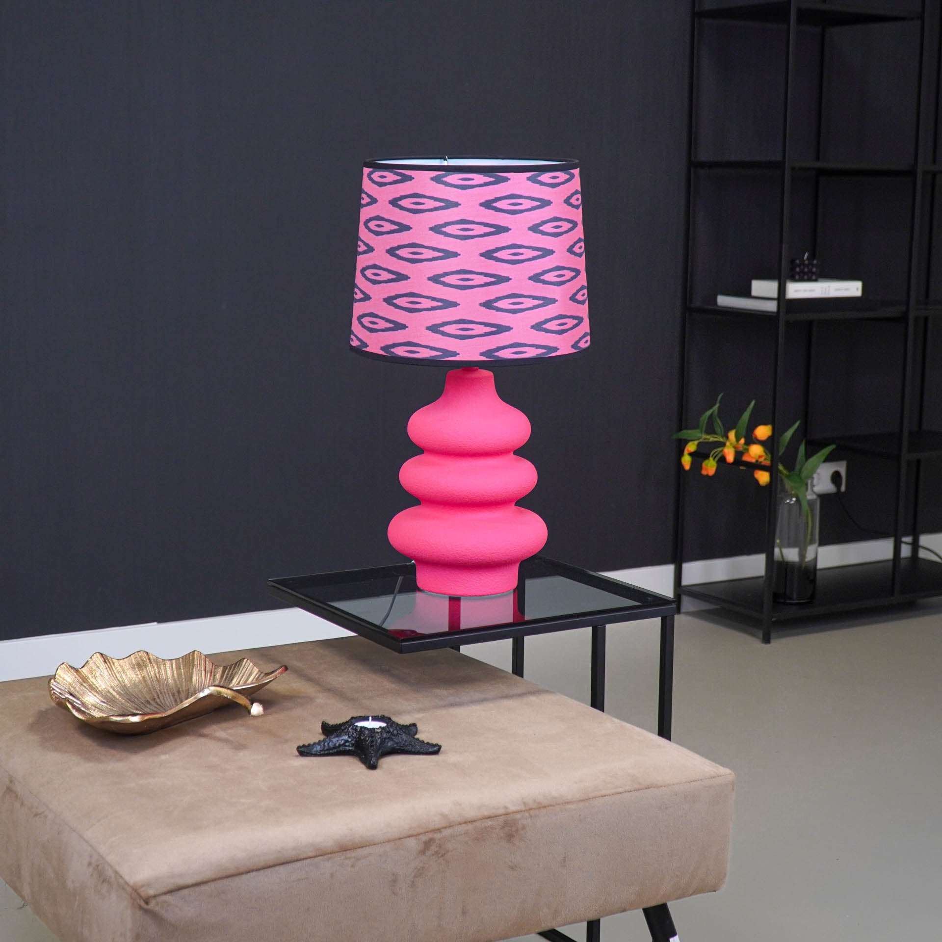 Lampenkap - Kelim Print - Polyester - Roze/Zwart-26x30x23 cm