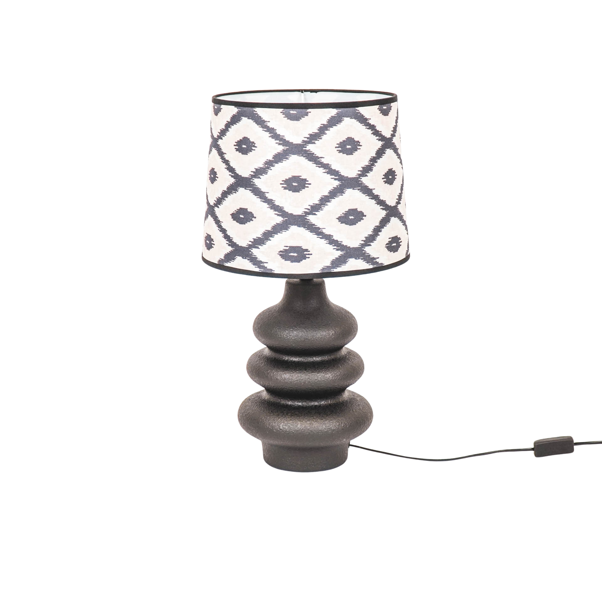 Lampenkap Kelim Print -Polyester- Zwart/ Wit/ Lichtroze-26x30x23cm