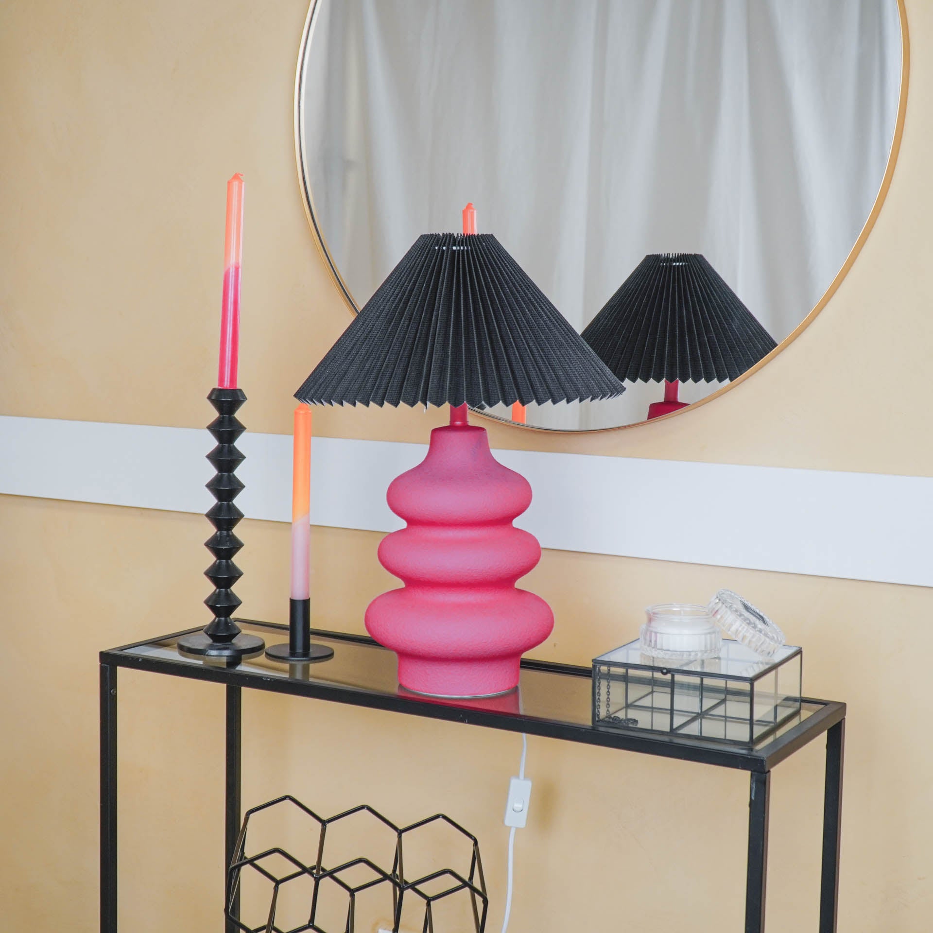 Lampenkap - Plissé - Polyester - Zwart - 8x35x17 cm