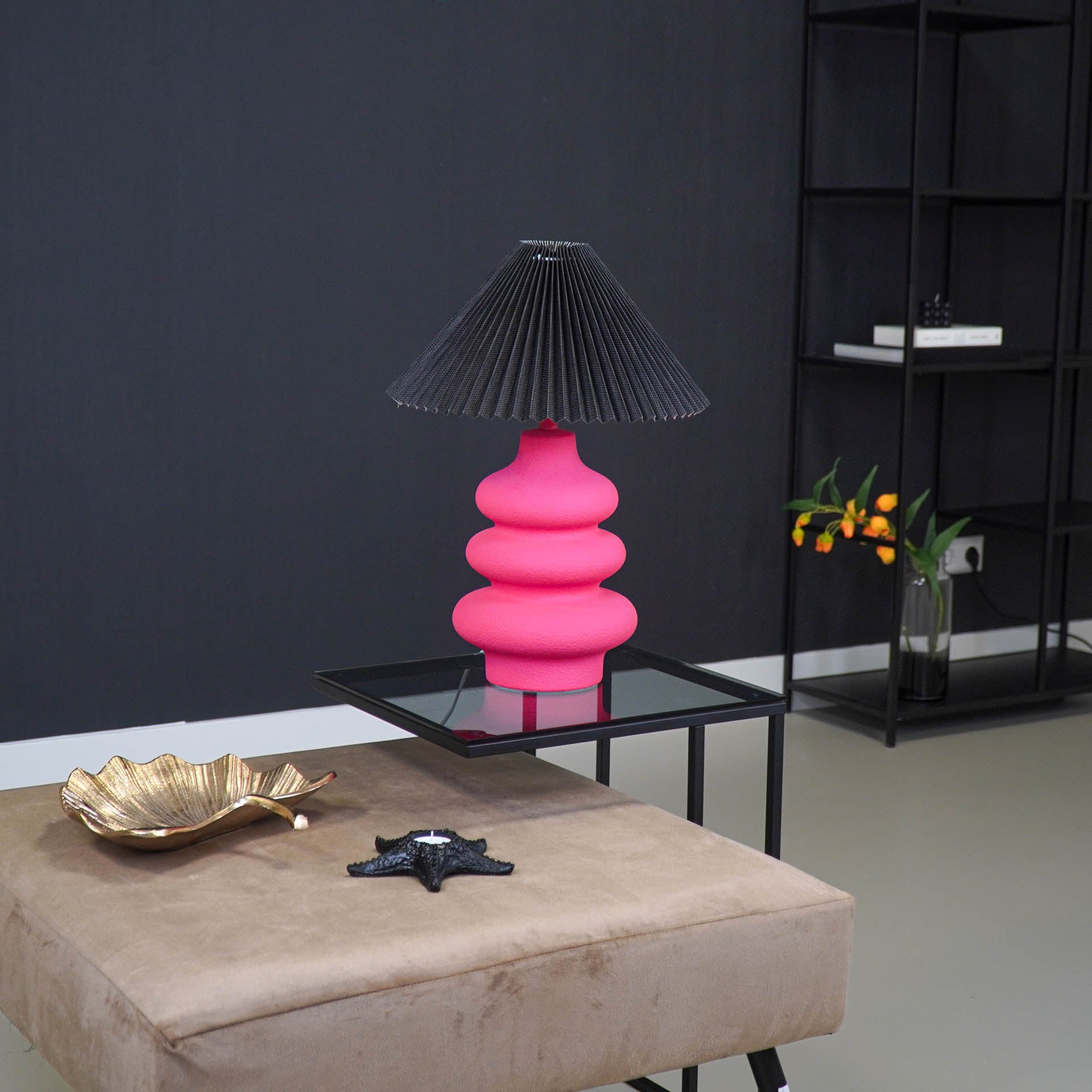 Lampenkap - Plissé - Polyester - Zwart - 8x35x17 cm