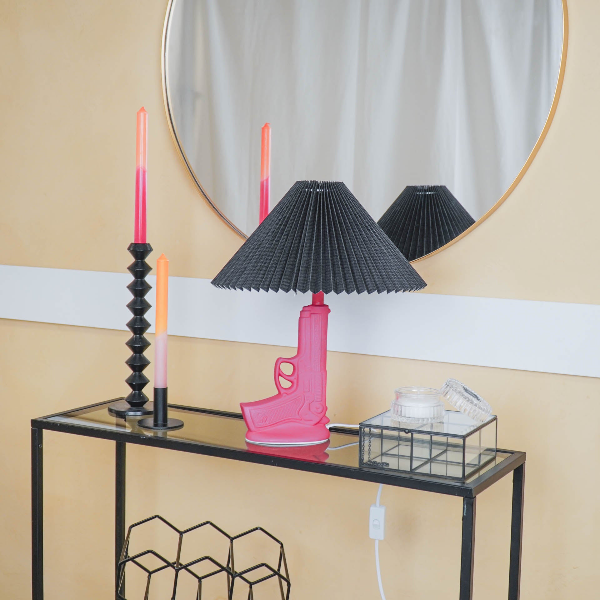 Lampenkap - Plissé - Polyester - Zwart - 8x35x17 cm