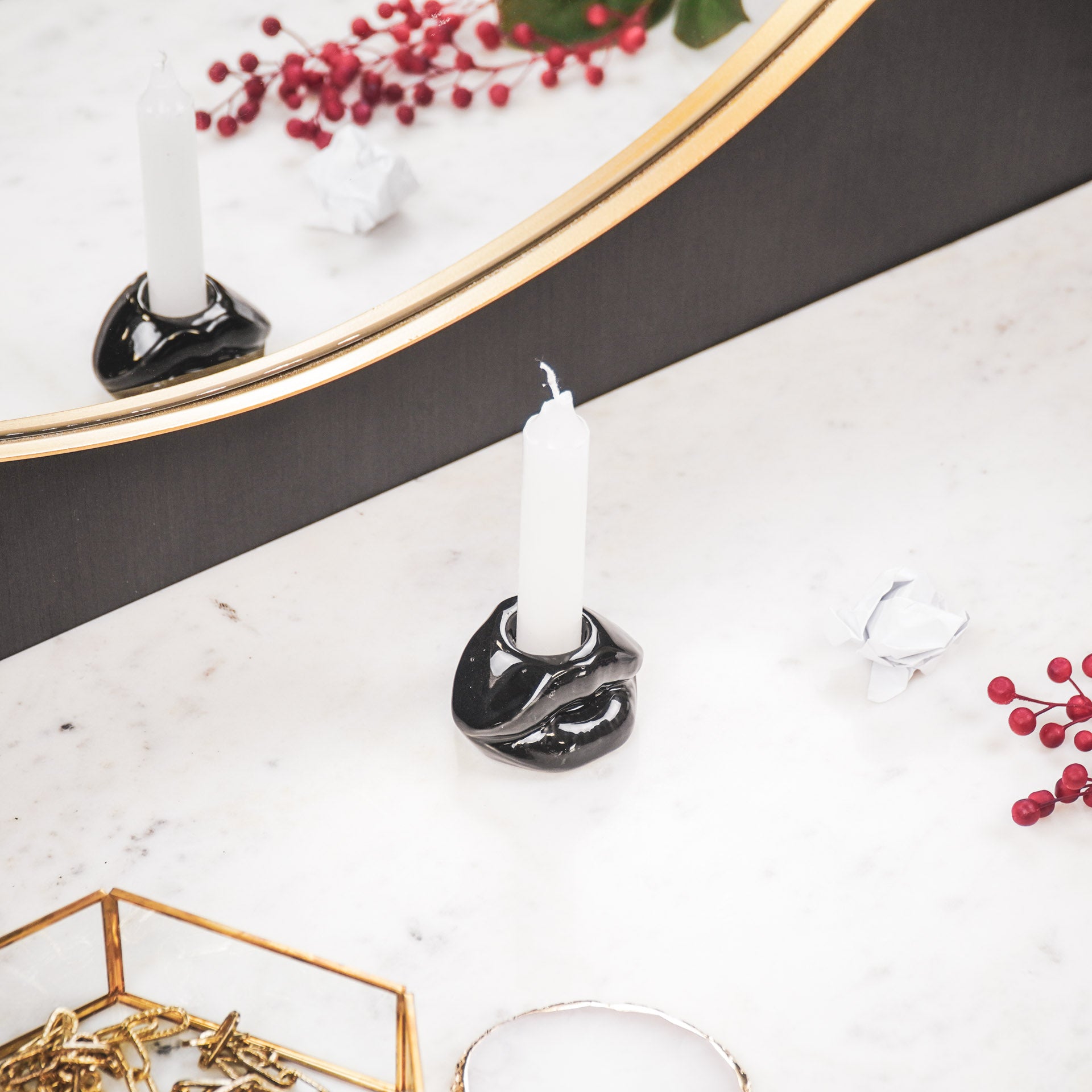 Housevitamin Lip Kandelaar -S-Zwart -7x5,5x4cm