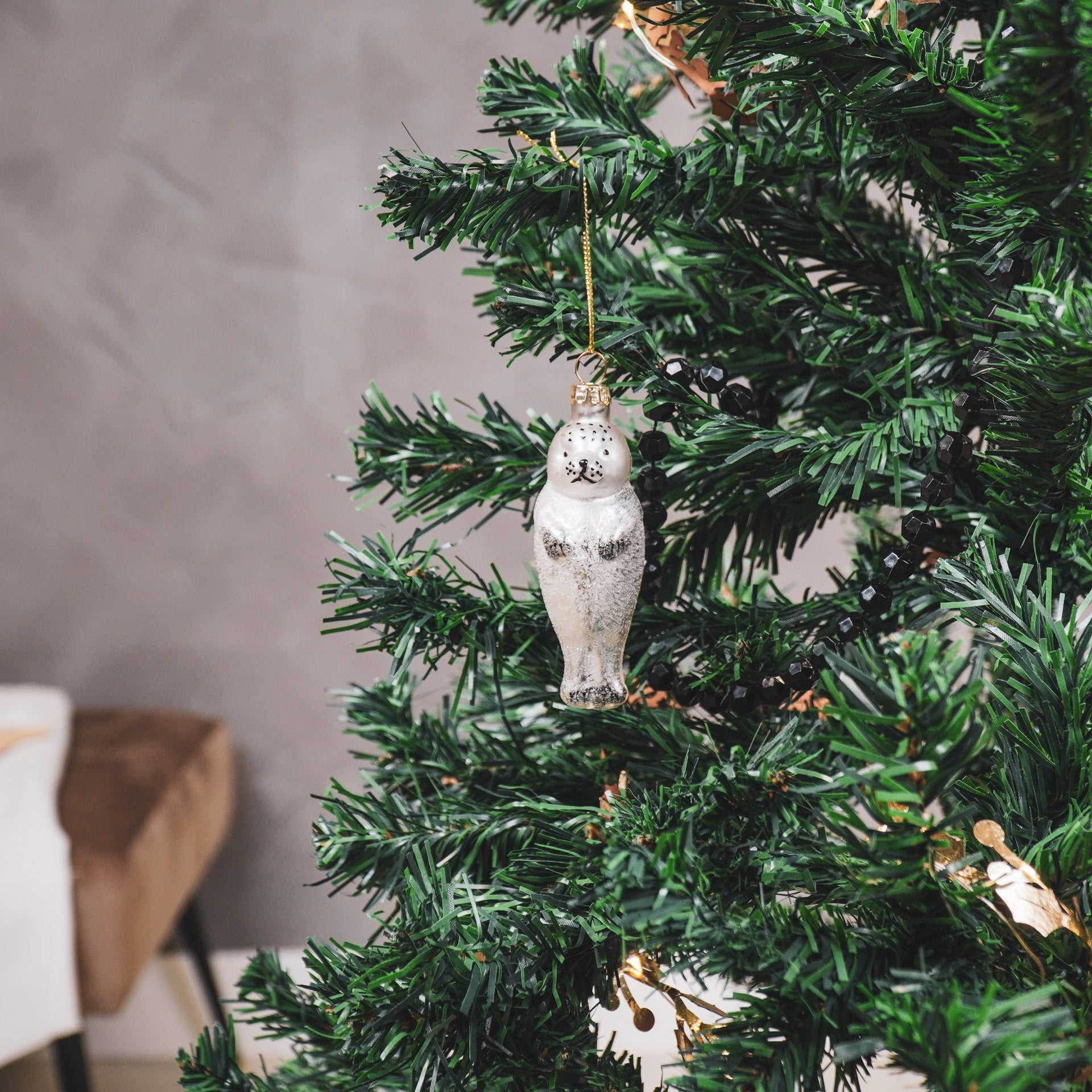 Kerstversiering - Kersthanger - Zeehond - Glas - Wit - 3,5x3,5x9,5cm