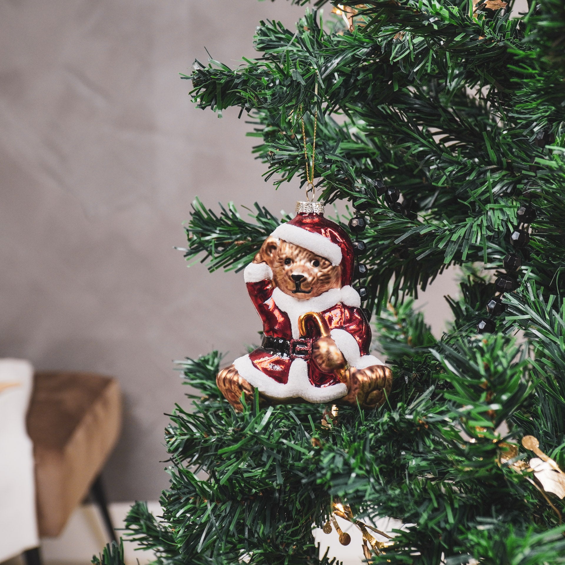 Kersthanger - Beer - Glas - Bruin/Rood - 9,5x6x10,5cm