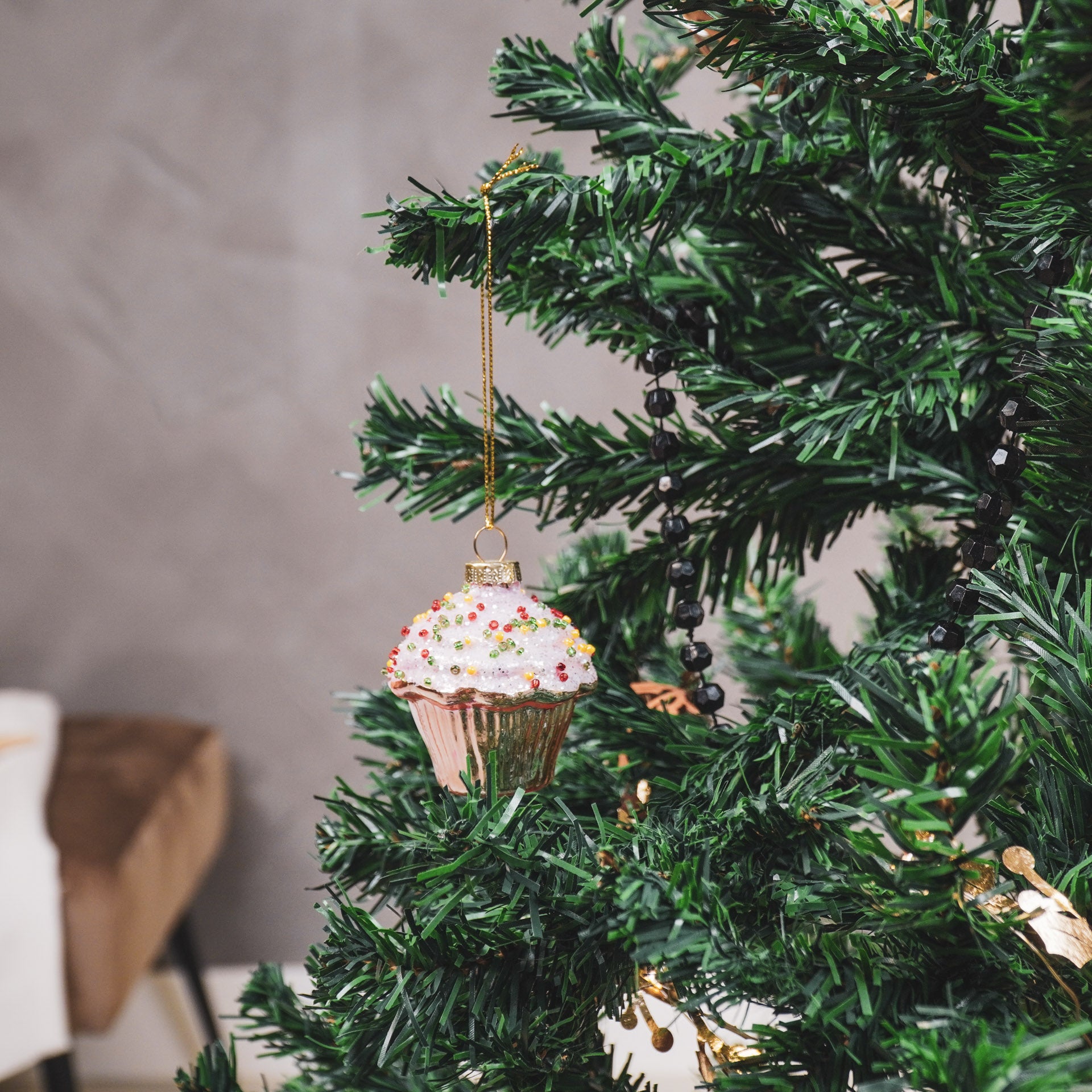 Kersthanger - Cupcake - Glas - Roze - 6x6,5cm