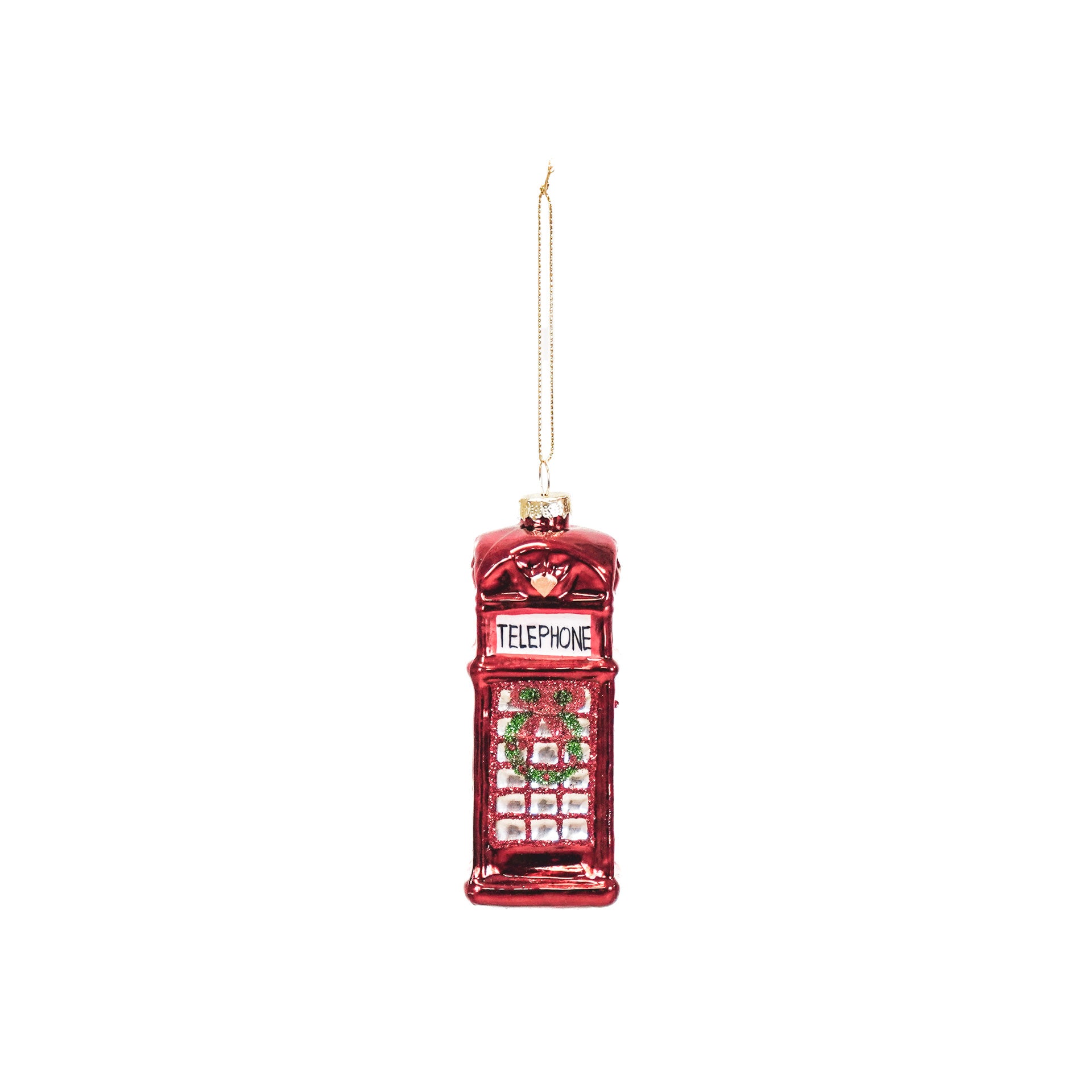 Kerstversiering - Kersthanger - Telefooncel - Glas - Rood - 4,5x4,5x12cm