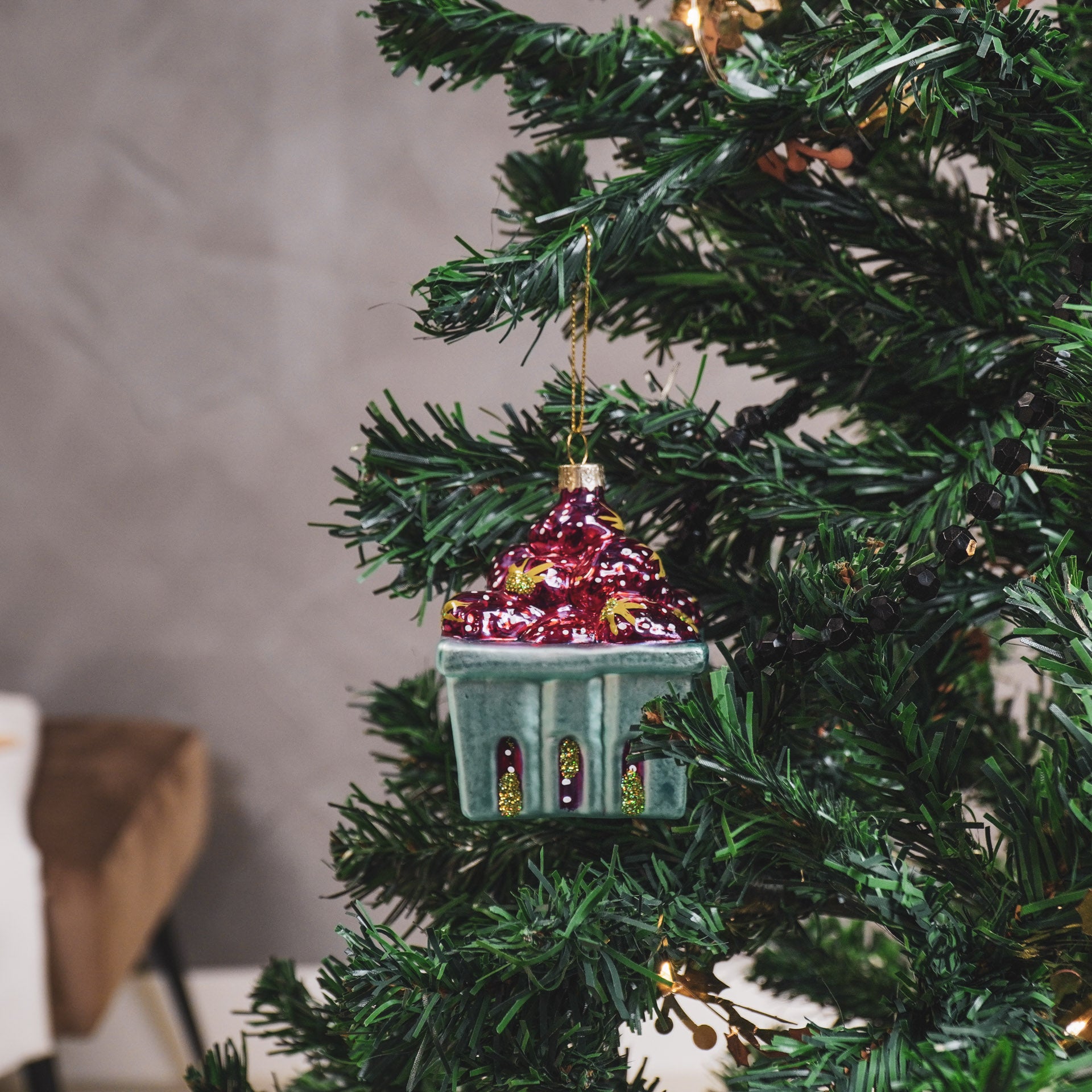 Kersthanger - Aardbei - Glas - Rood - 7x7x9,5cm