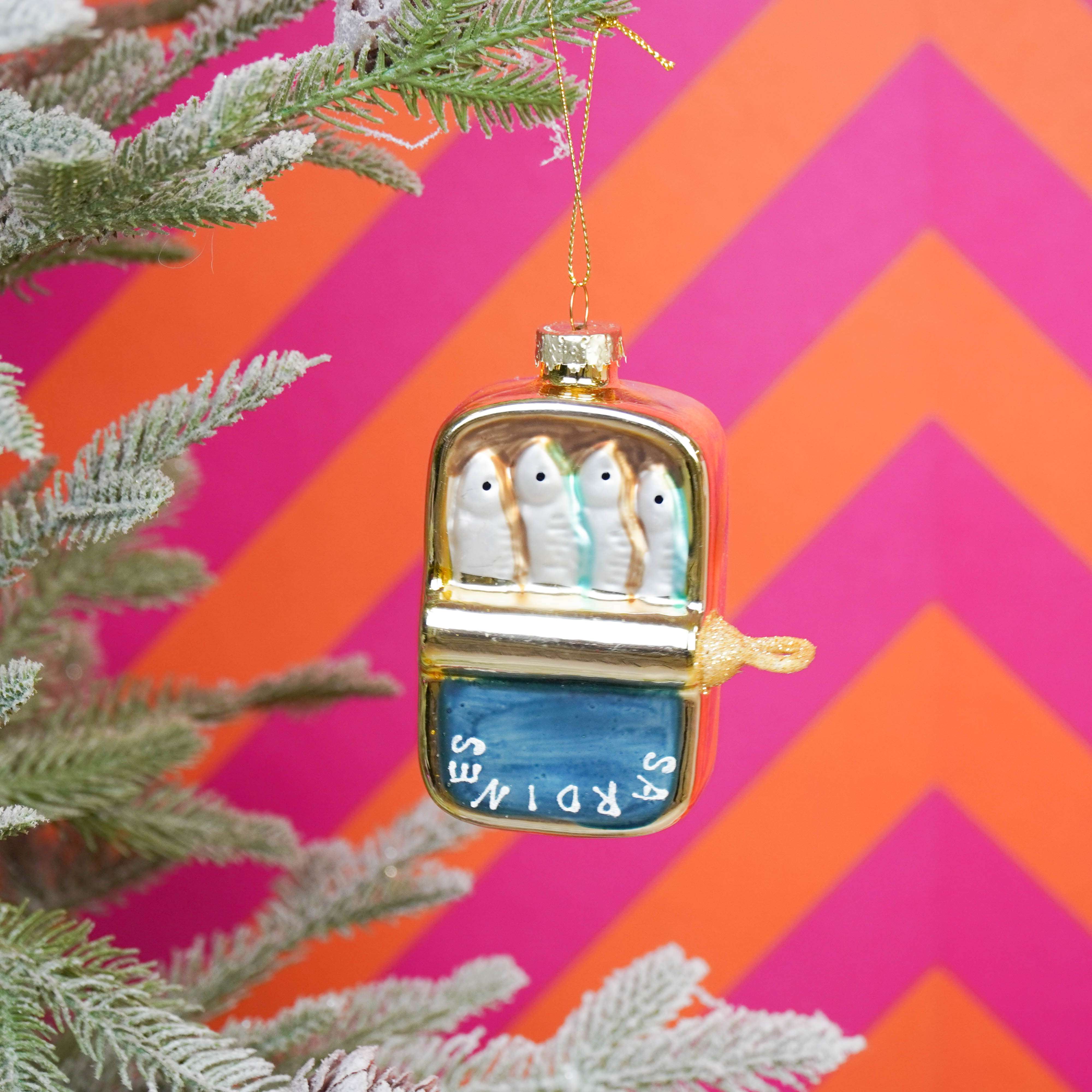 Kerstversiering - Kersthanger - Sardines - Glas - Goud/Blauw- 8x3,5x10cm