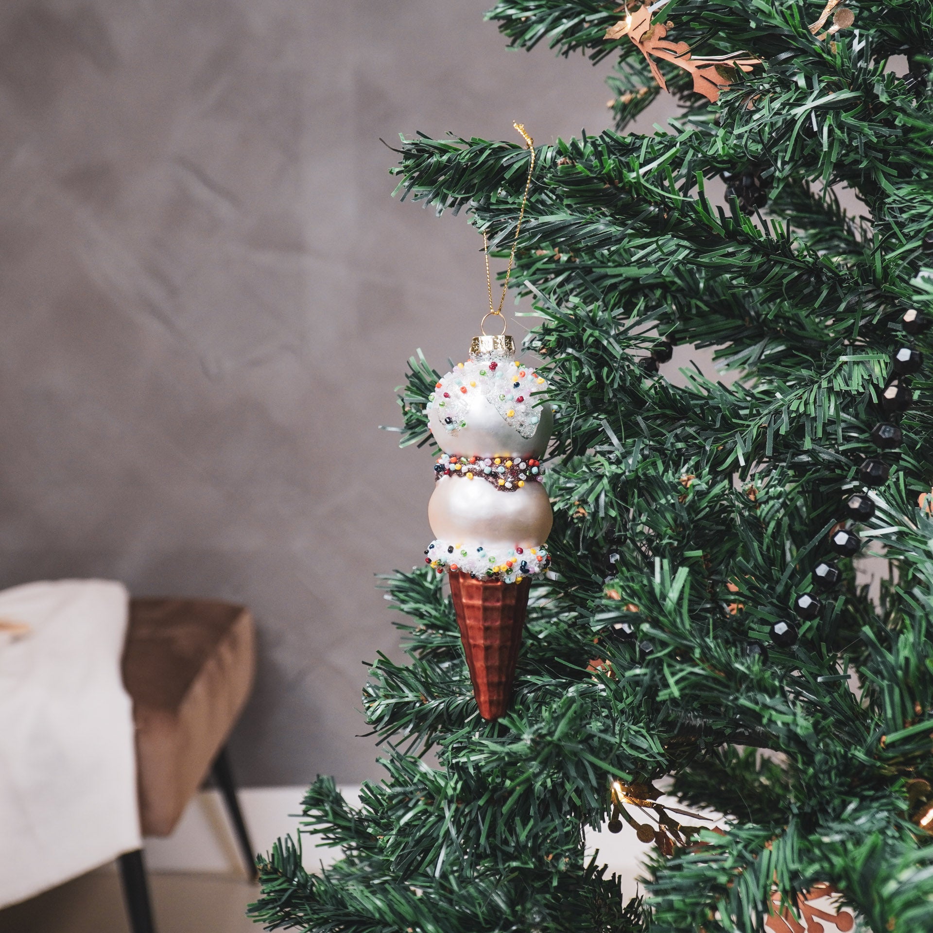 Kerstversiering - Kersthanger - Ijsje - Glas - Roze/Wit - 5x14cm