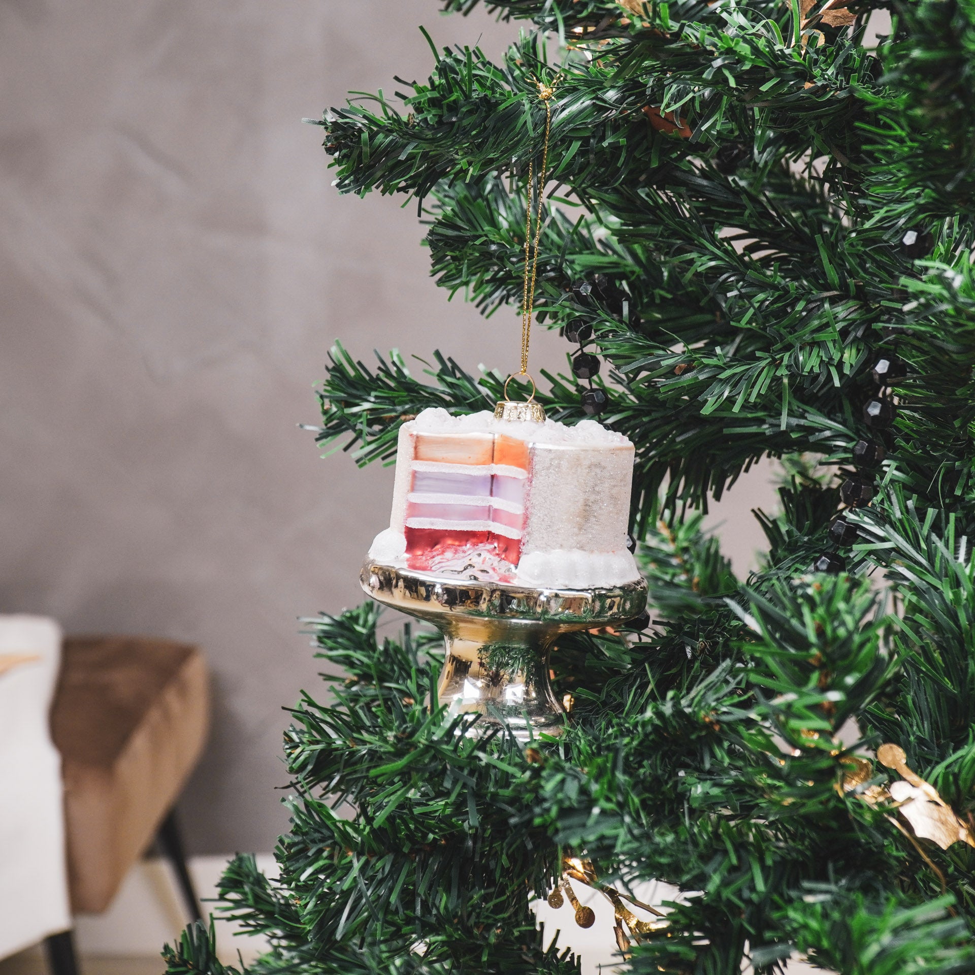 Kerstversiering - Kersthanger - Taart - Glas - Roze - 9x11cm