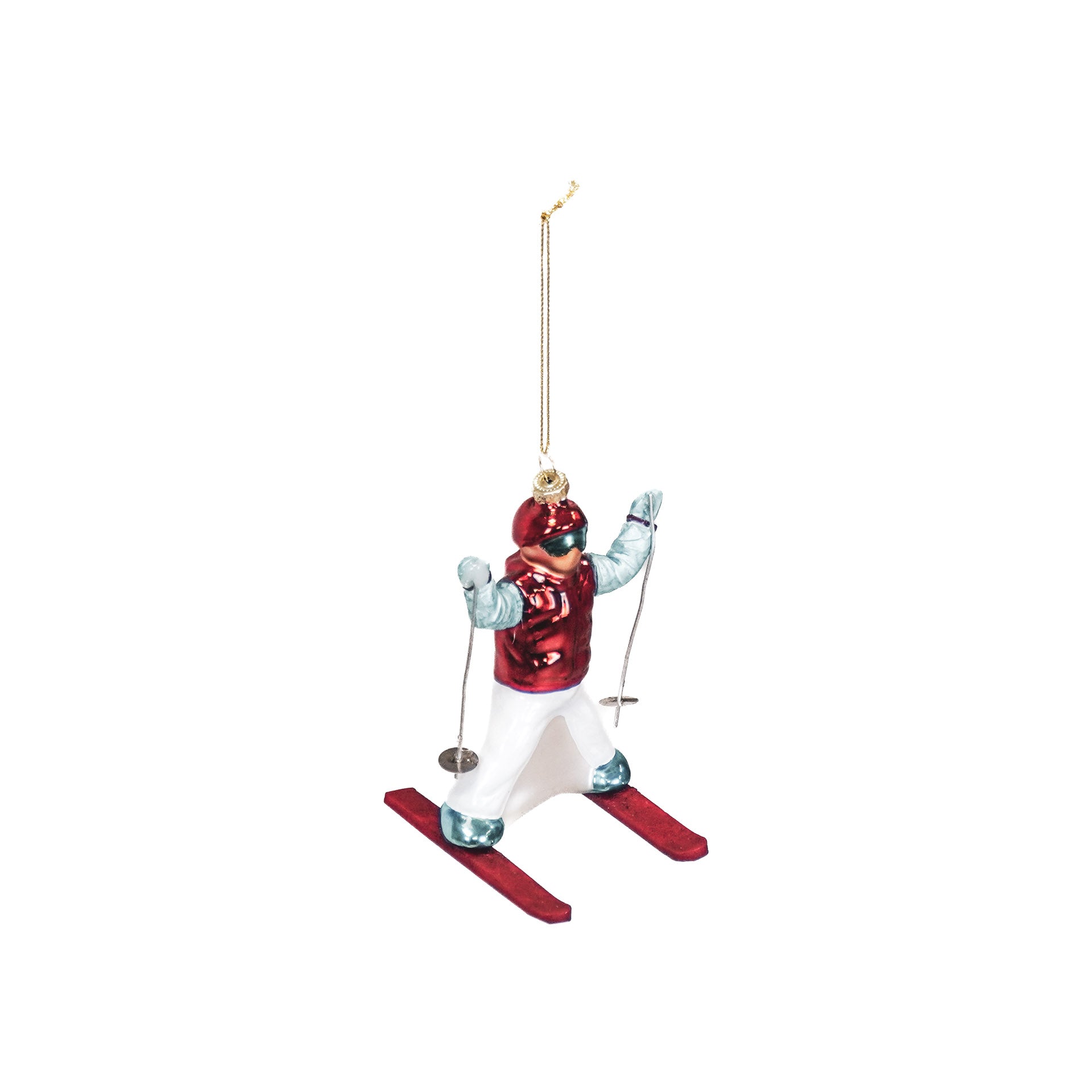 Kerstversiering - Kersthanger - Skier - Glas - Rood/Blauw - 8x8x12cm