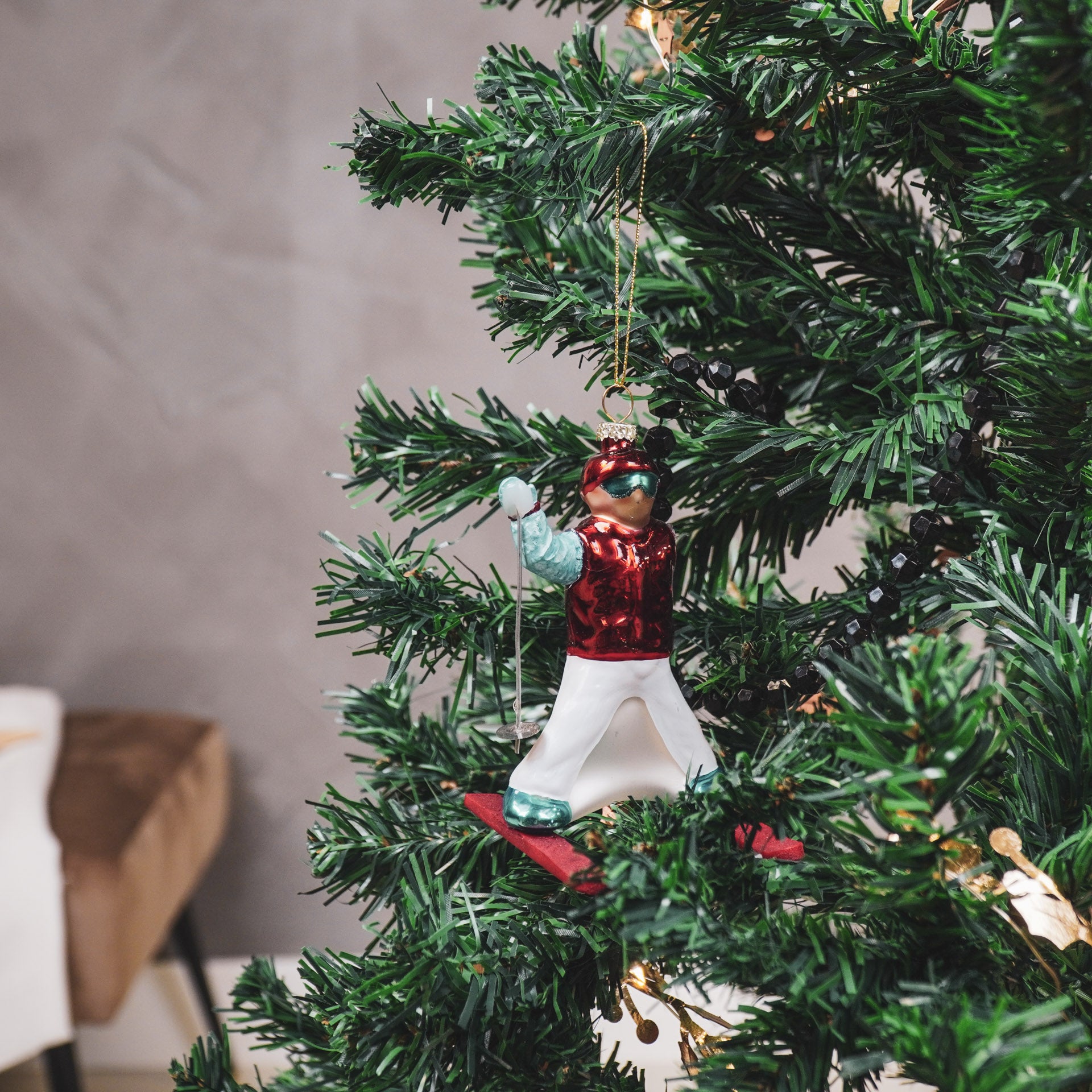 Kerstversiering - Kersthanger - Skier - Glas - Rood/Blauw - 8x8x12cm