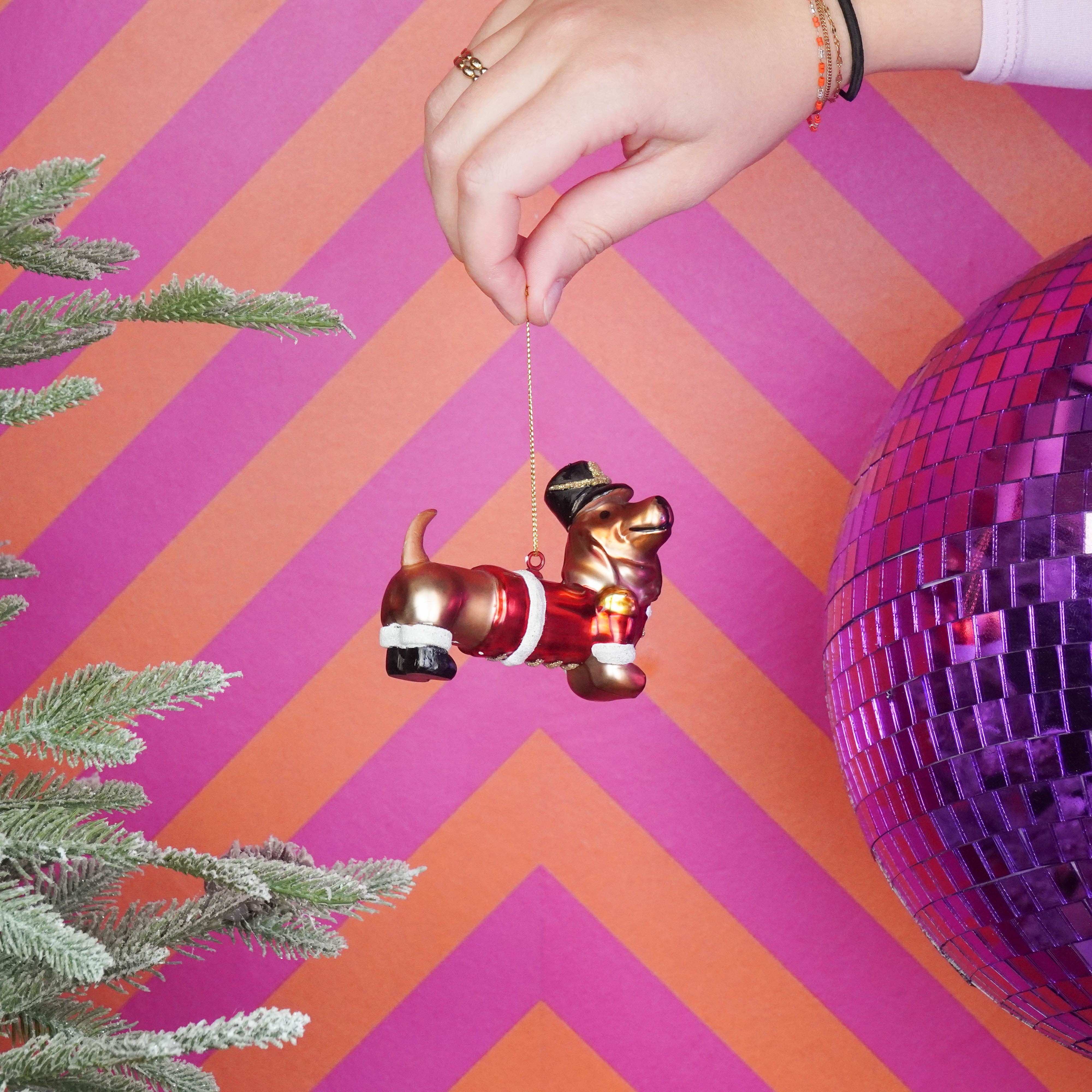 Kerstversiering - Kersthanger - Teckel - Glas - 10x4x8cm