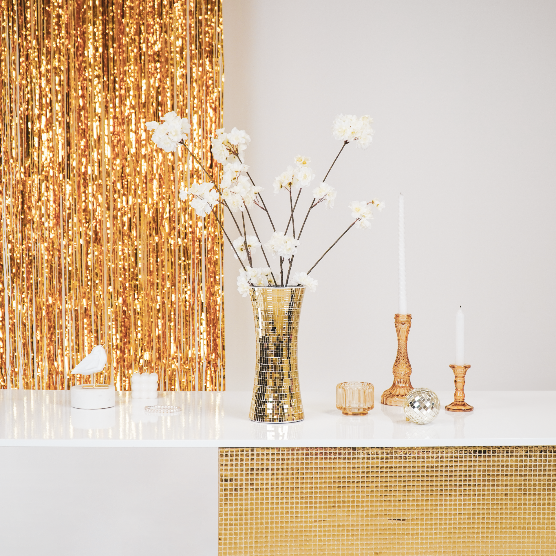 Vaas - Disco - Plastic/Glas - Goud - 12,5x12,5x30cm
