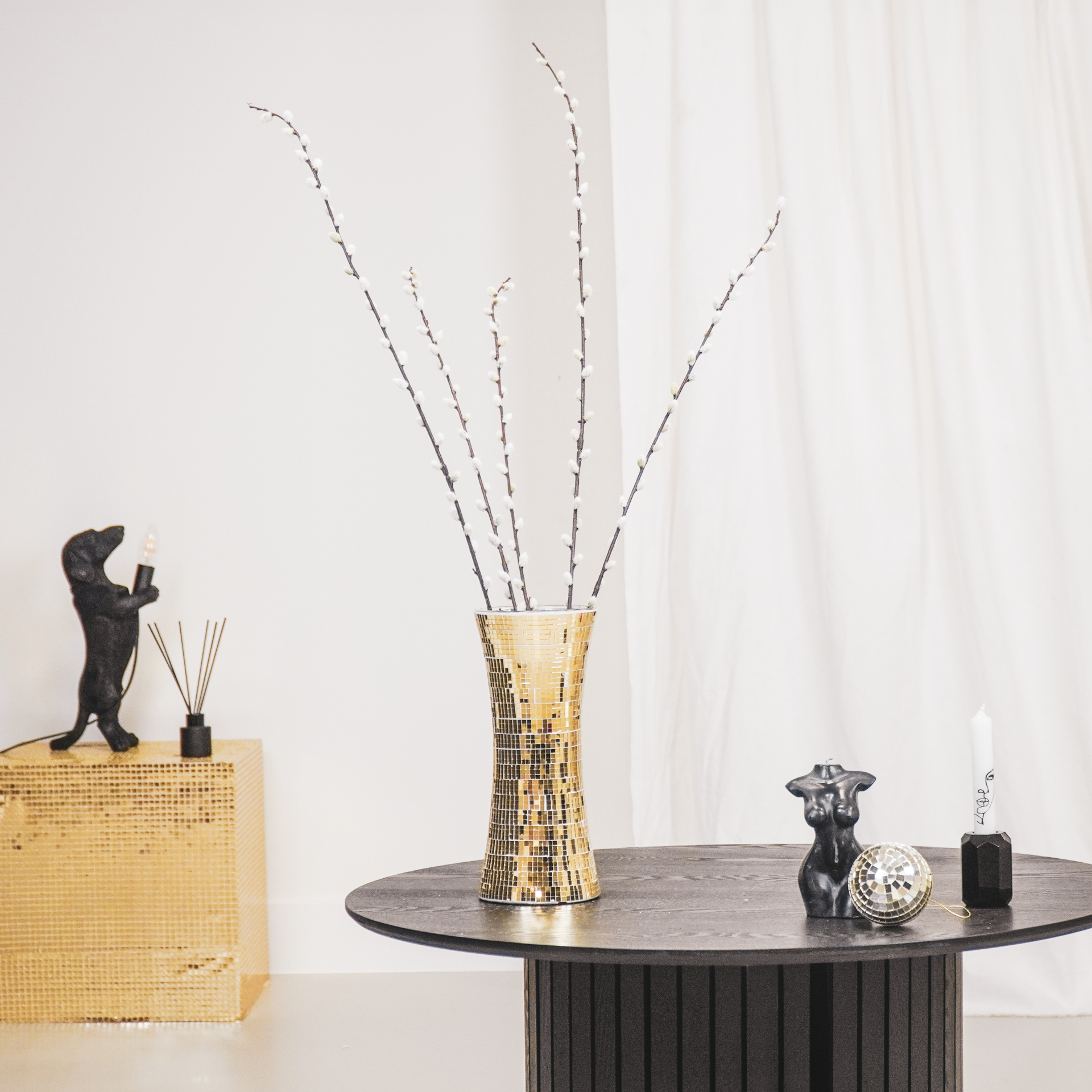 Vaas - Disco - Plastic/Glas - Goud - 12,5x12,5x30cm