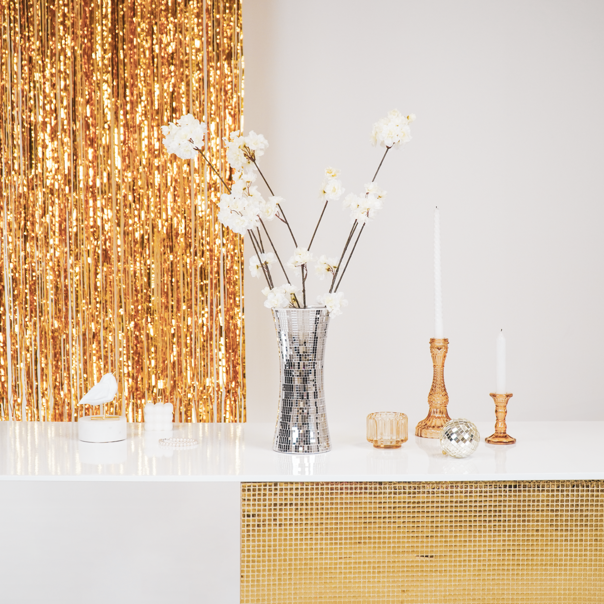 Vaas - Disco - Glas - Zilver - 12,5x12,5x30cm