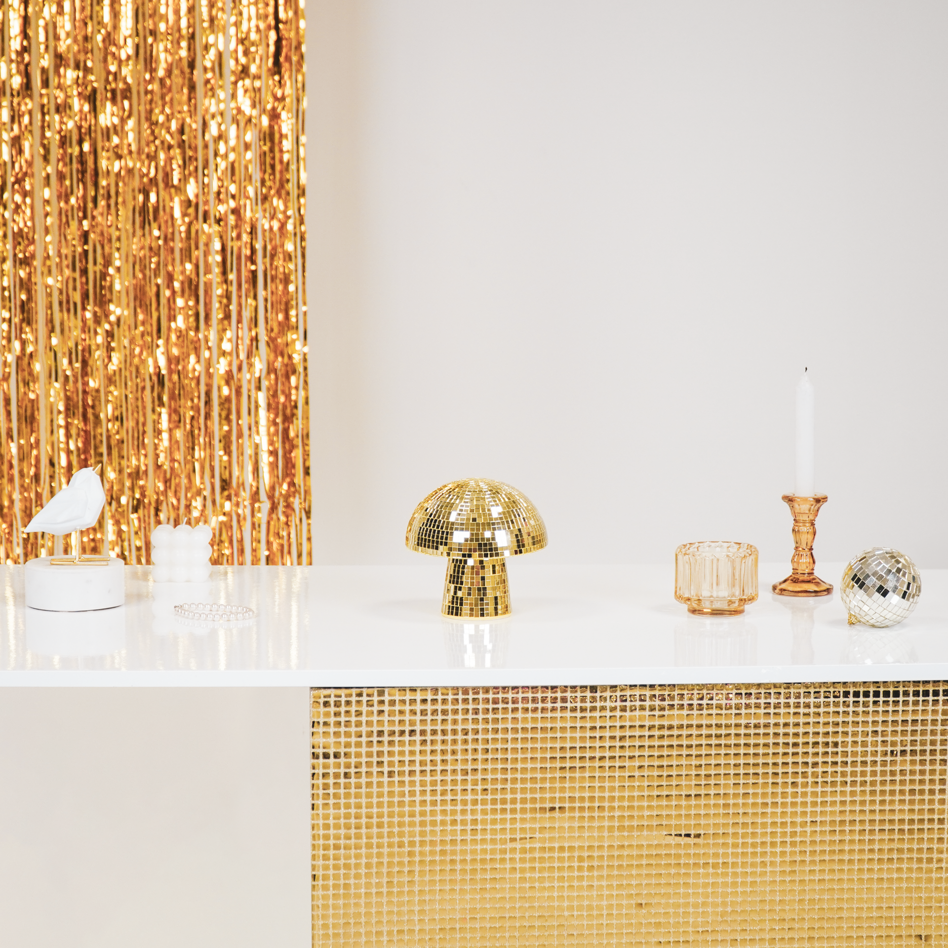 Beeld - Disco - Mushroom - Glas/Keramiek - Goud - 14x14x14cm