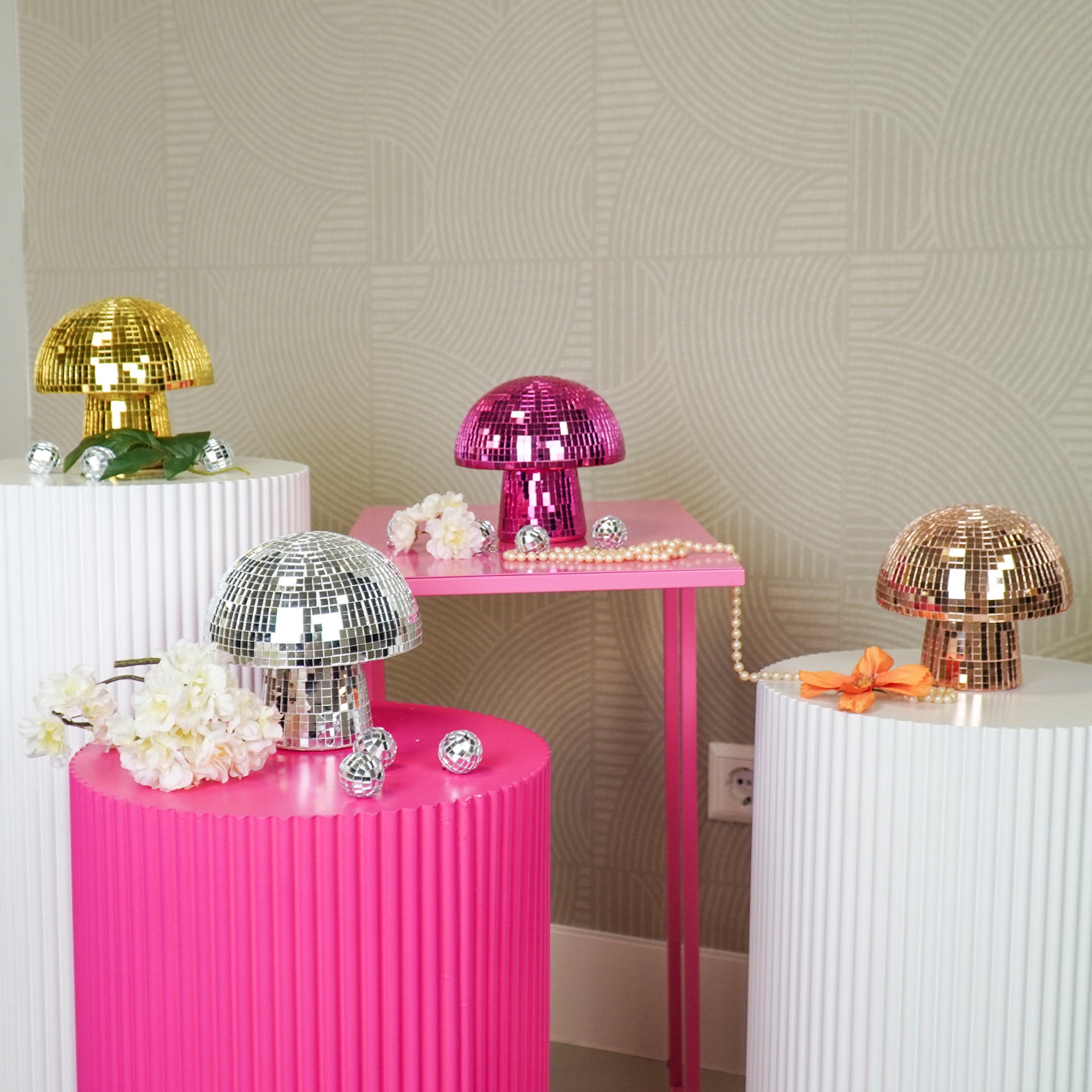 Beeld - Disco - Mushroom - Glas/Keramiek - Roze - 14x14x14cm