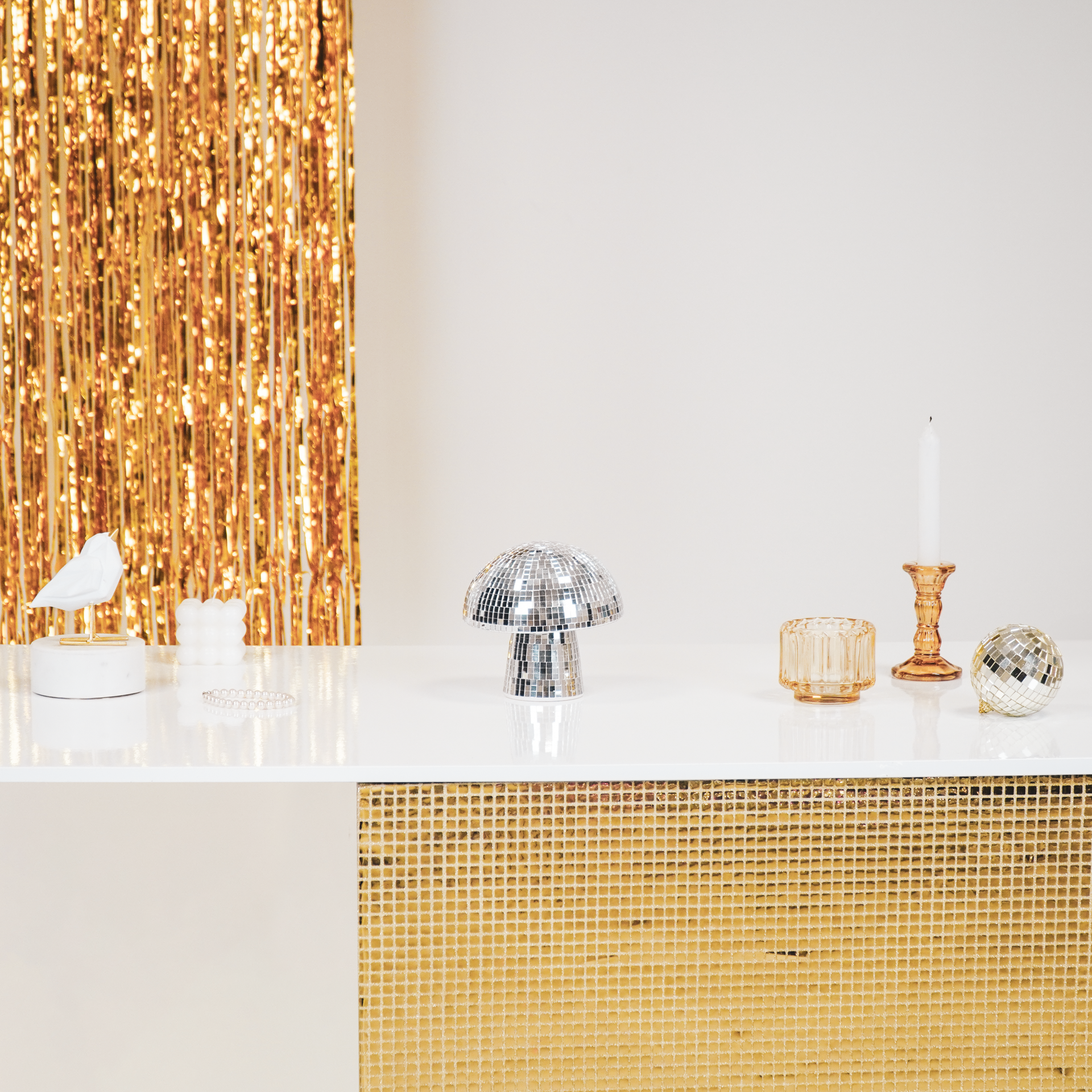 Beeld - Disco - Mushroom - Glas/Keramiek - Zilver - 14x14x14cm