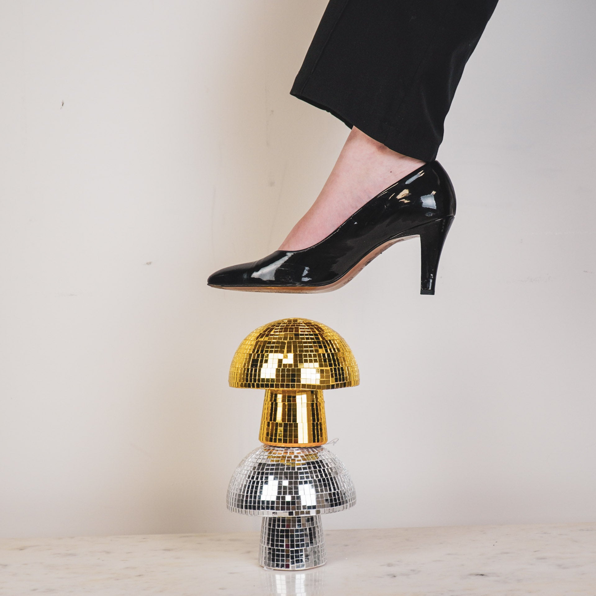 Beeld - Disco - Mushroom - Glas/Keramiek - Zilver - 14x14x14cm