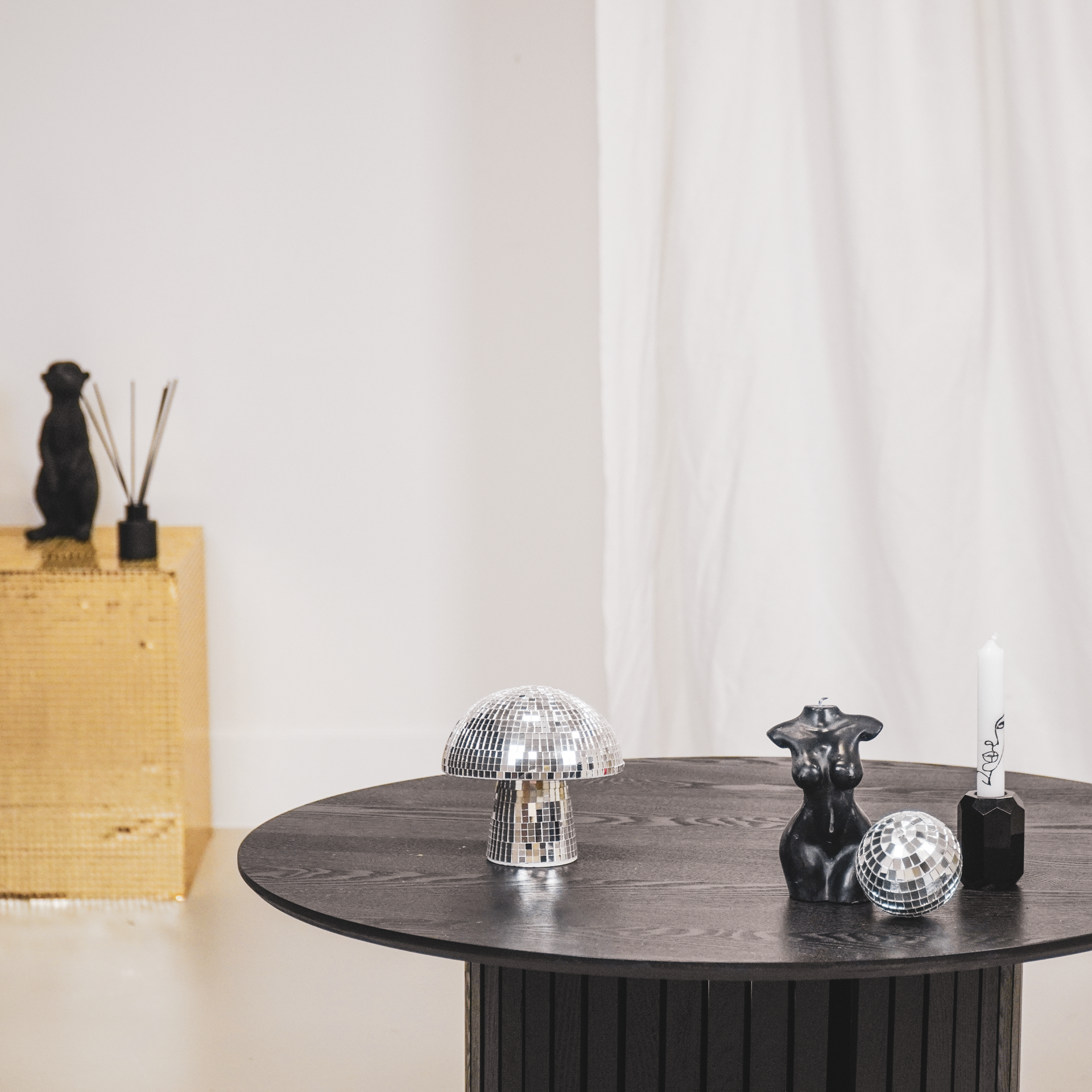 Beeld - Disco - Mushroom - Glas/Keramiek - Zilver - 14x14x14cm