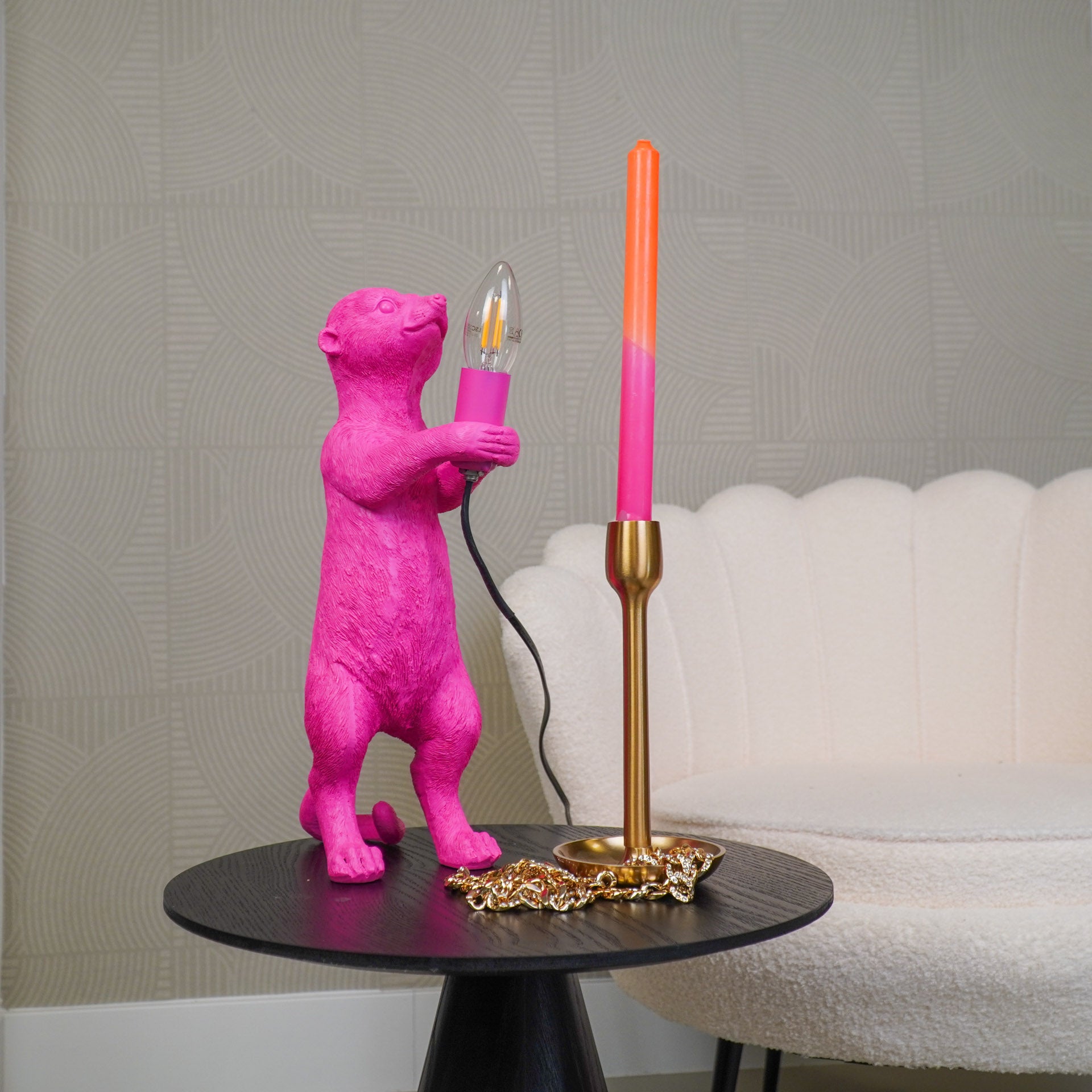 Lamp - Stokstaartje - Polyresin - Roze - 15x10x38cm