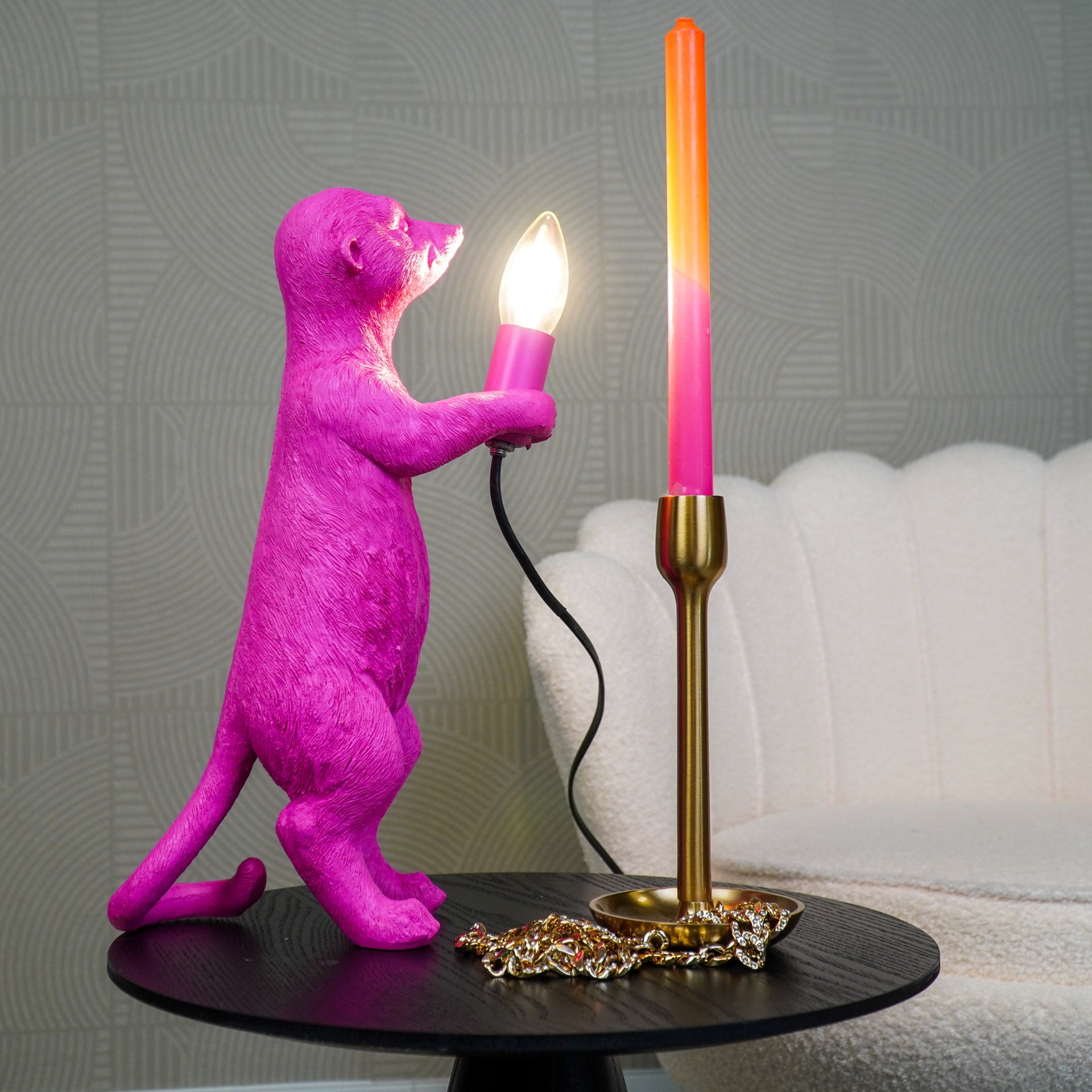 Lamp - Stokstaartje - Polyresin - Roze - 15x10x38cm