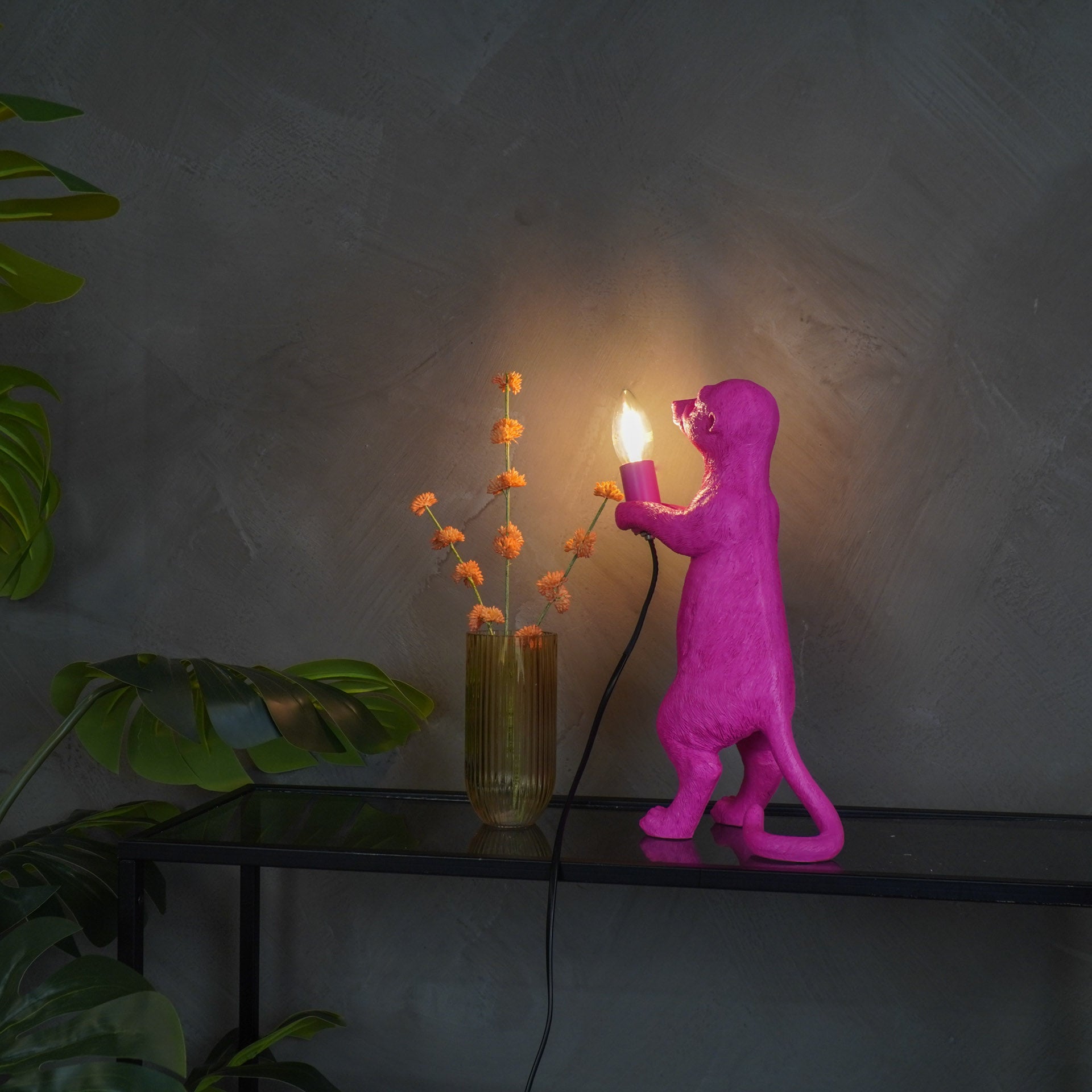 Lamp - Stokstaartje - Polyresin - Roze - 15x10x38cm