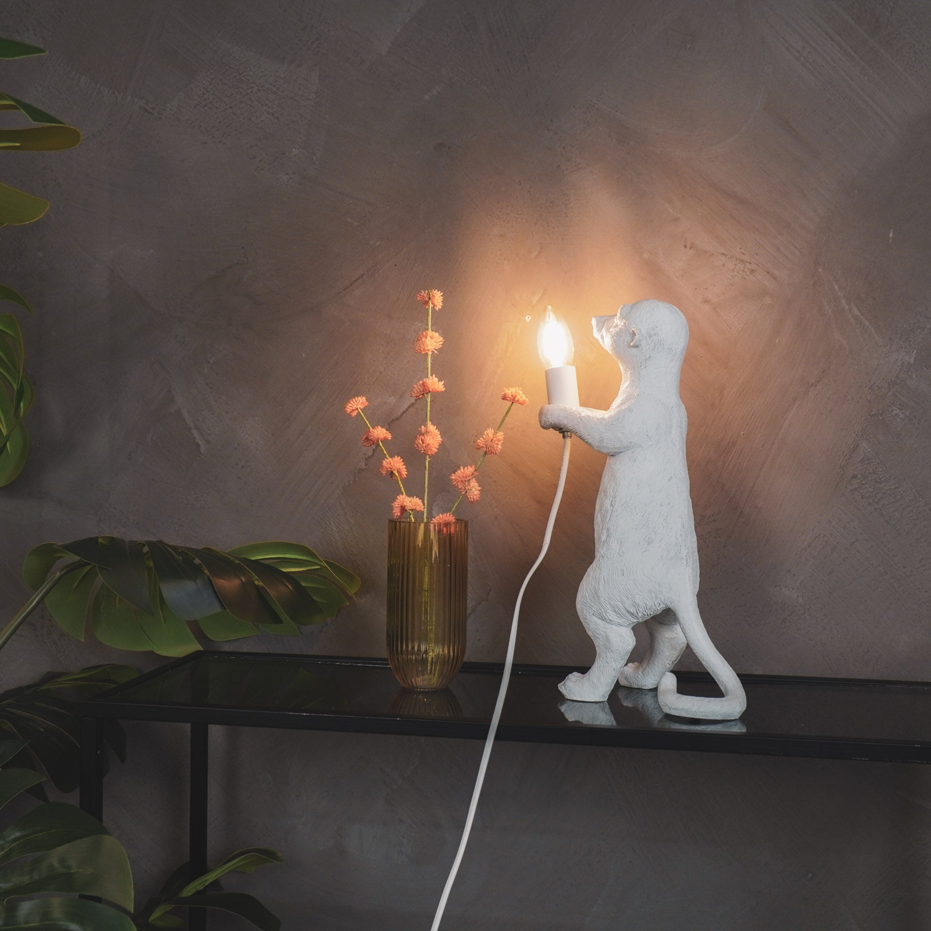 Lamp - Stokstaartje - Polyresin - Beige - 15x10x38cm