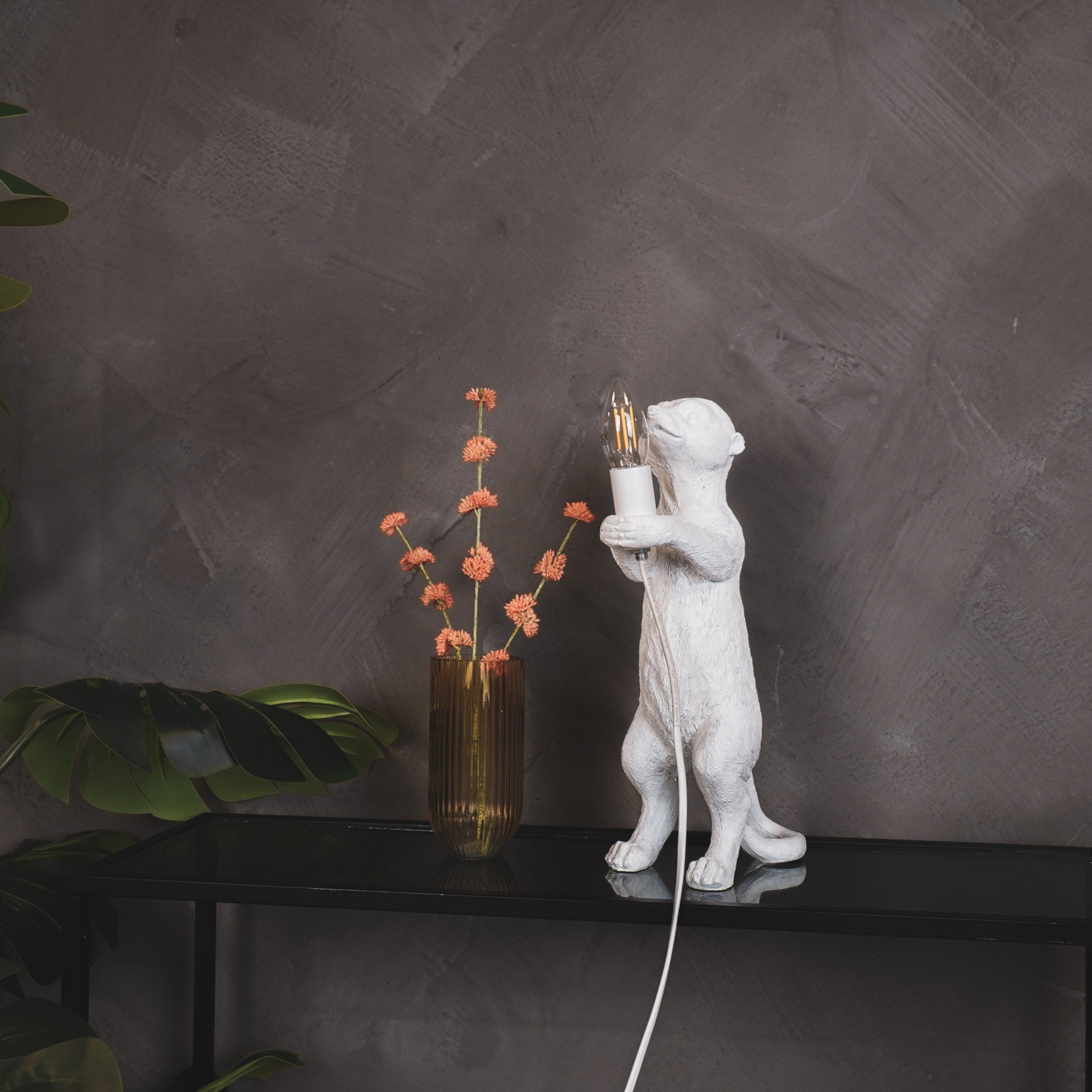 Lamp - Stokstaartje - Polyresin - Beige - 15x10x38cm